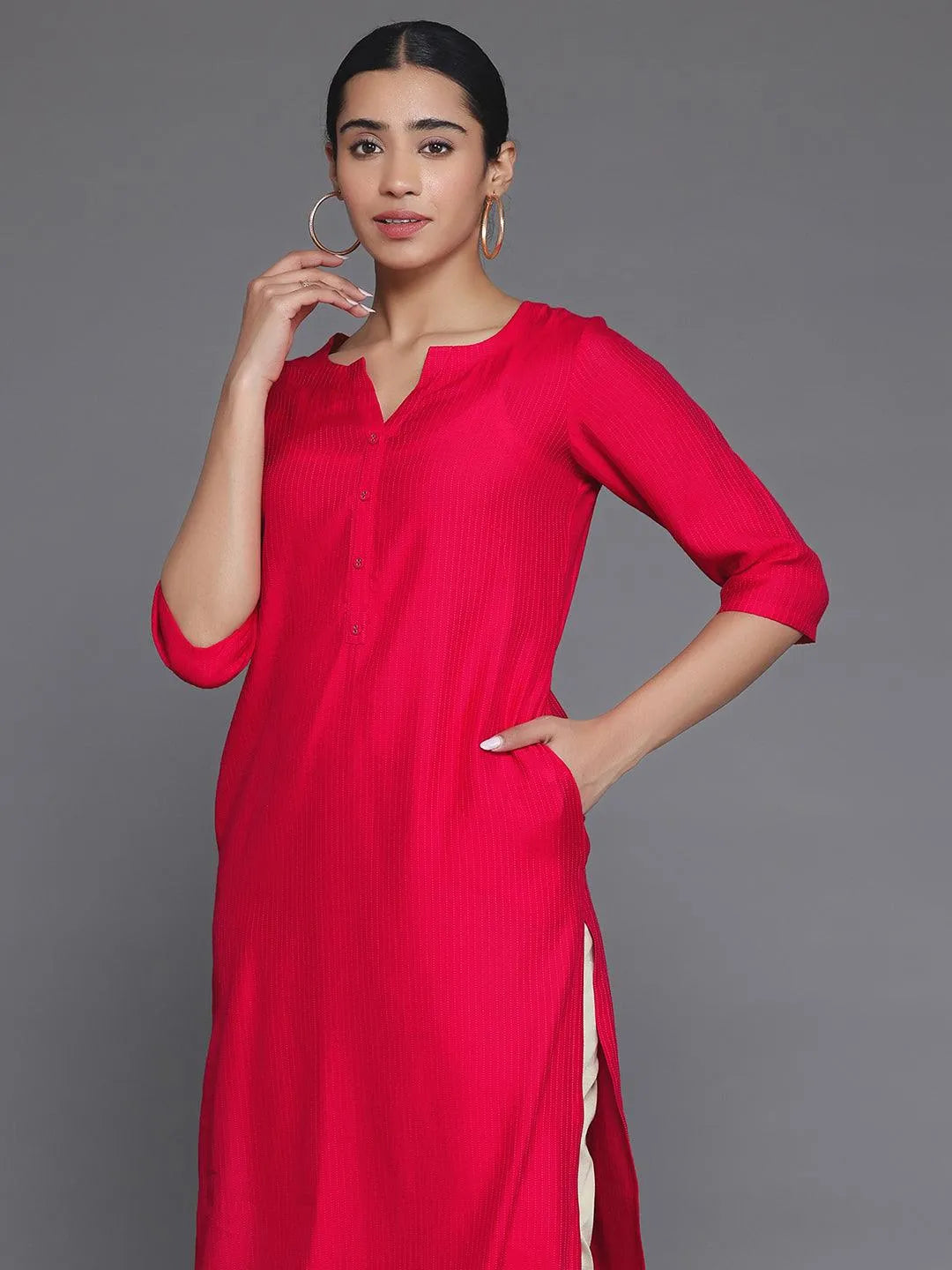 Gerua Red Woven Design Silk Straight Kurta