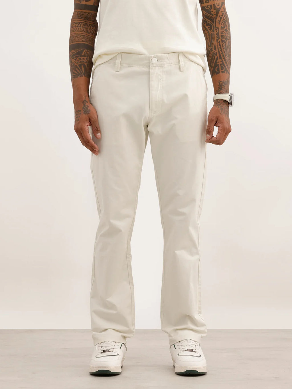 Classic Solid Straight Fit Trouser | White