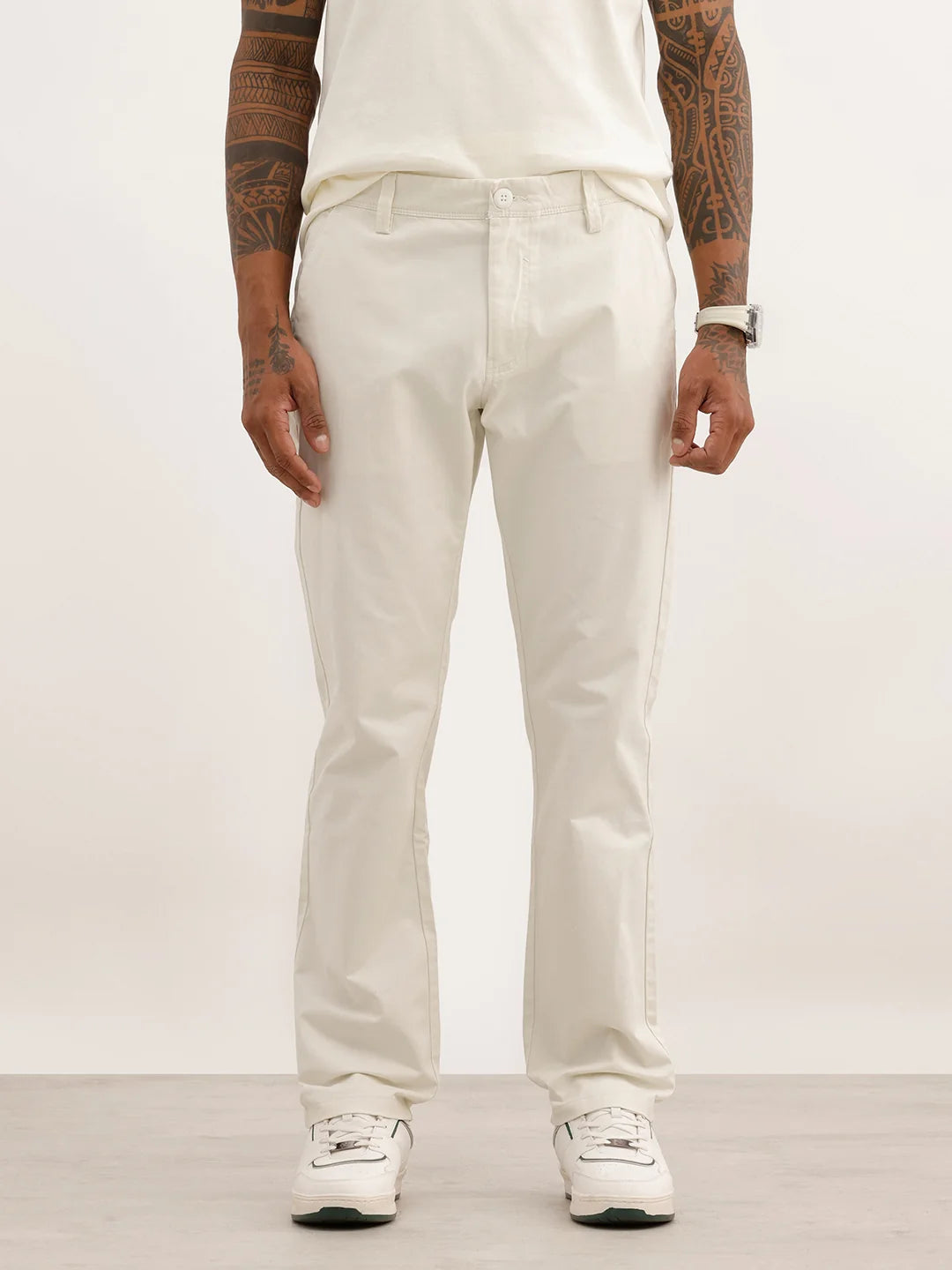 Classic Solid Straight Fit Trouser | White