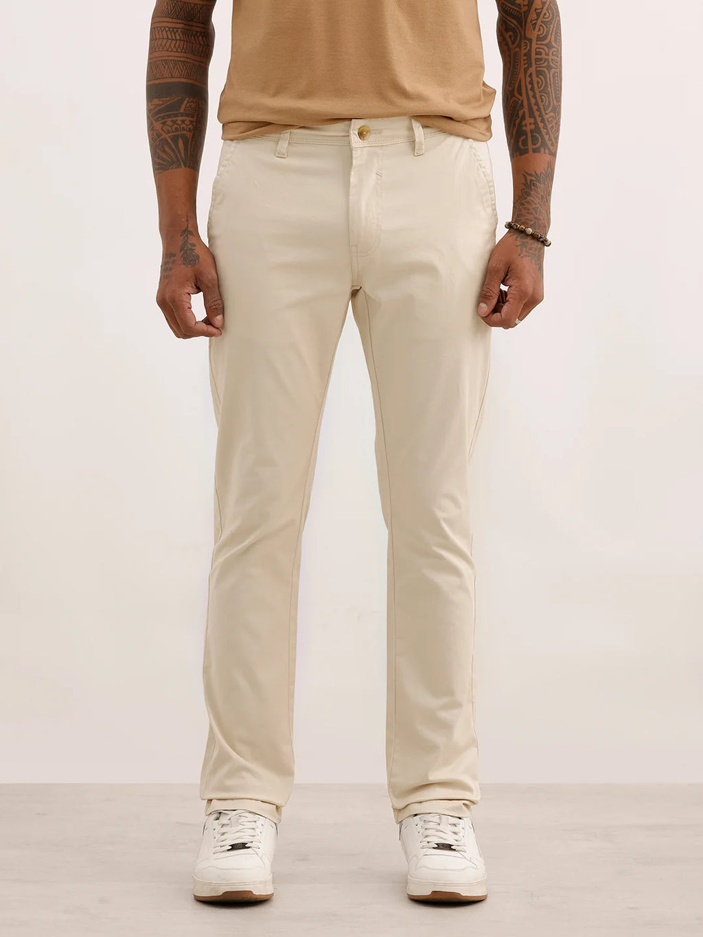 Classic Solid Slim Fit Trouser | Cream