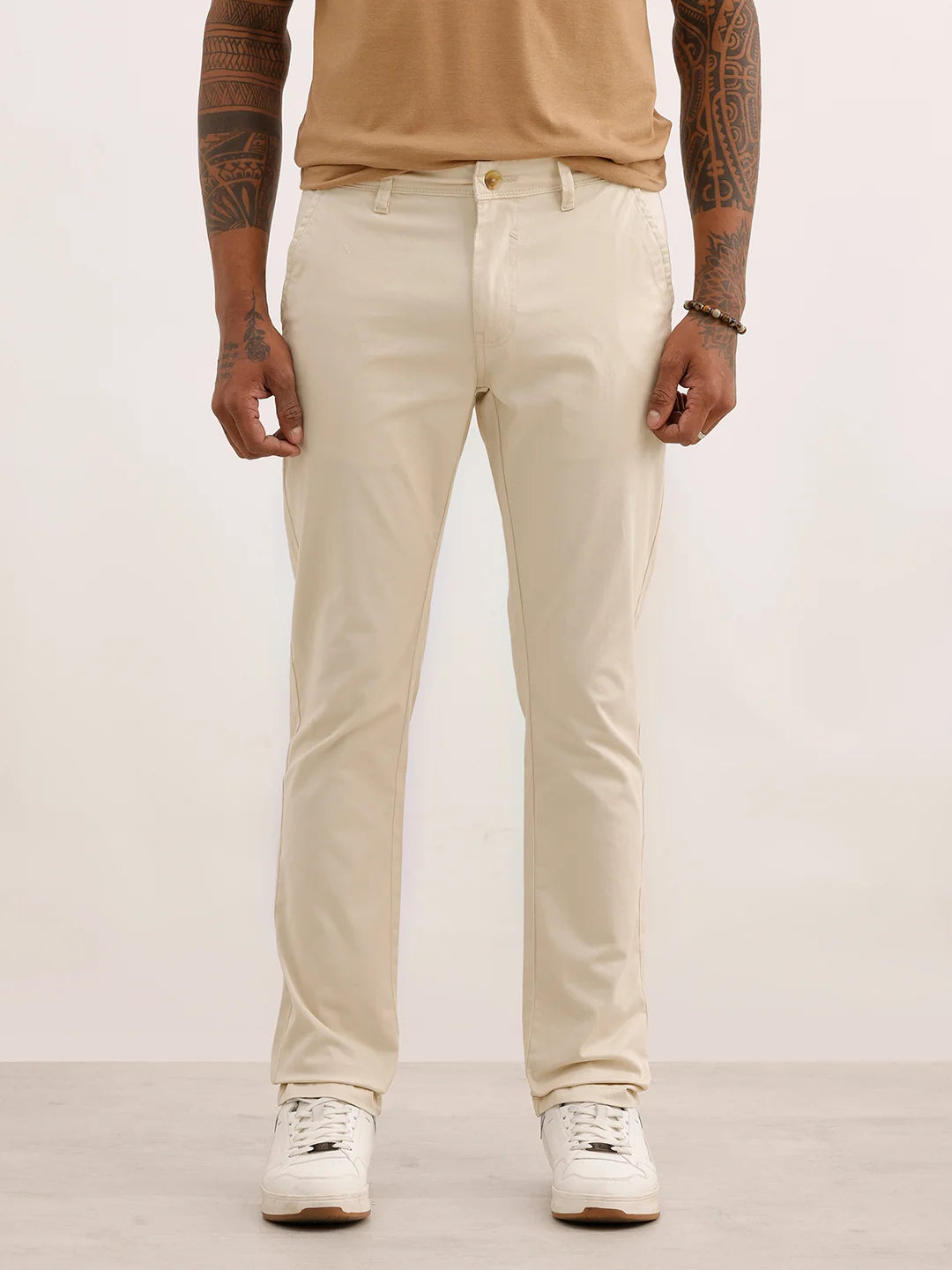 Classic Solid Slim Fit Trouser | Cream