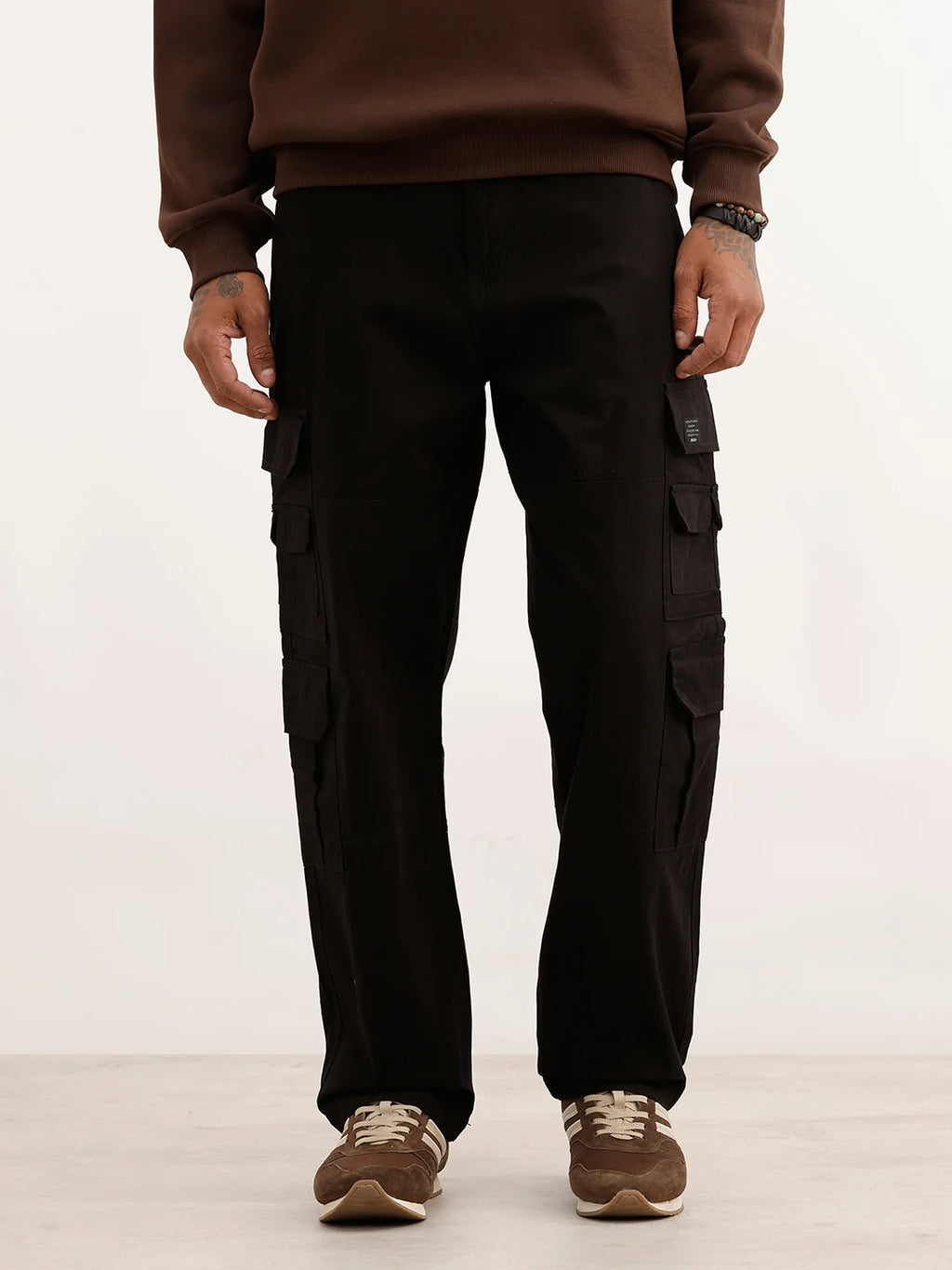 Solid Loose Fit Cargo Trouser | Black