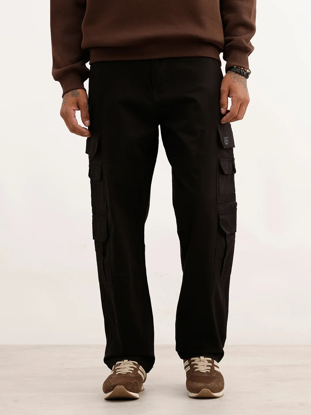 Solid Loose Fit Cargo Trouser | Black