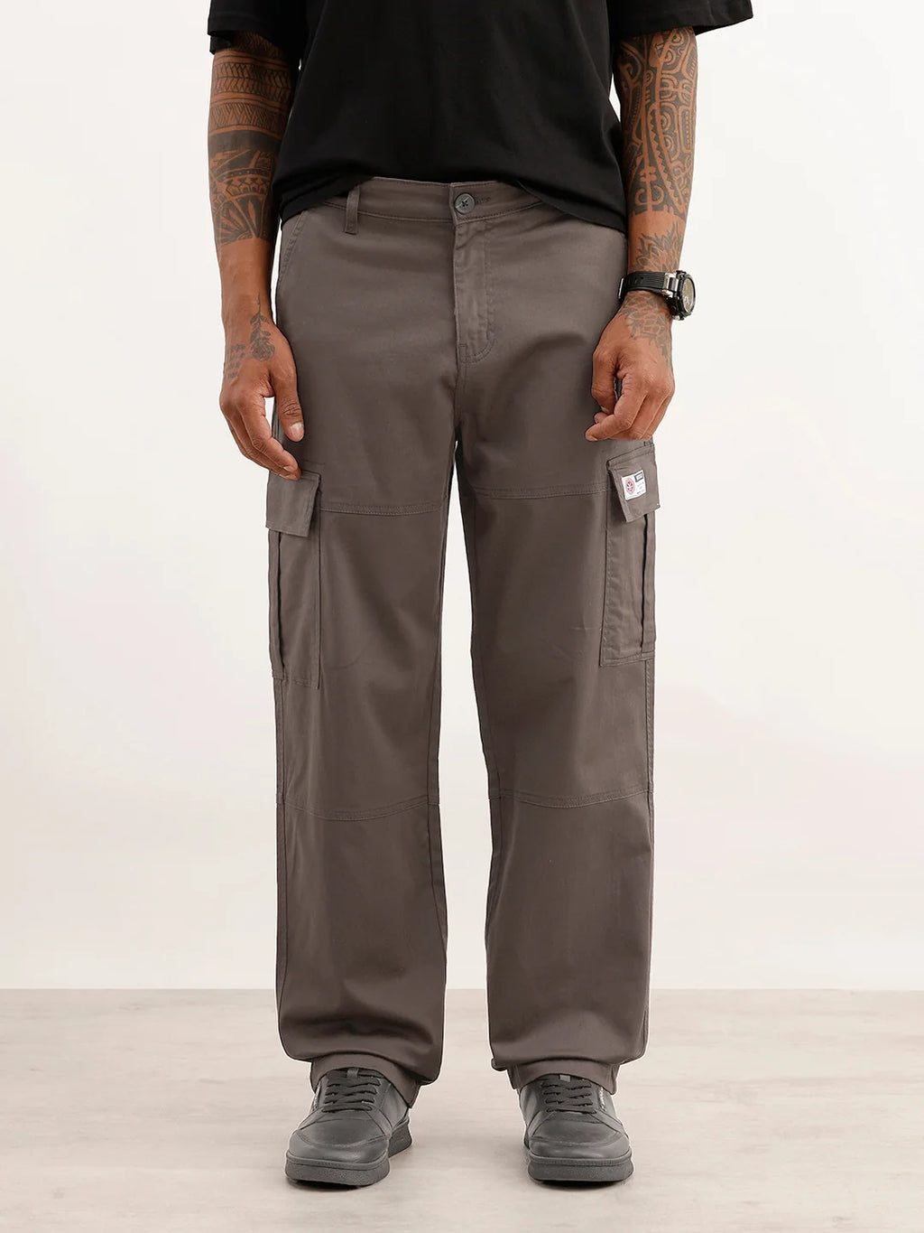 Solid Loose Fit Cargo Trouser | Charcoal
