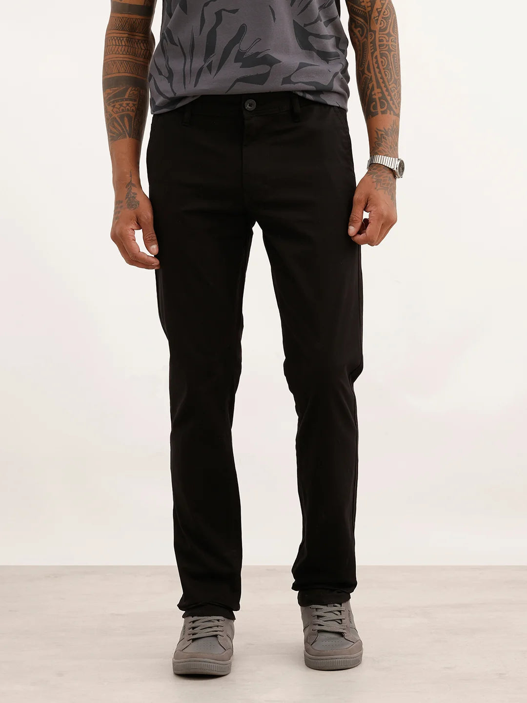 Solid Slim Fit Trouser | Black