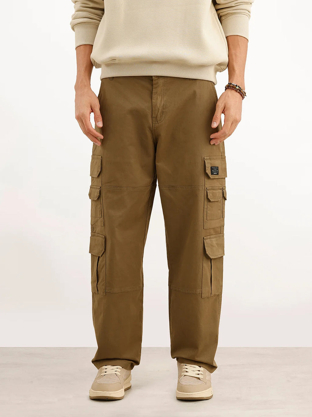 Solid Loose Fit Cargo Trouser | Olive