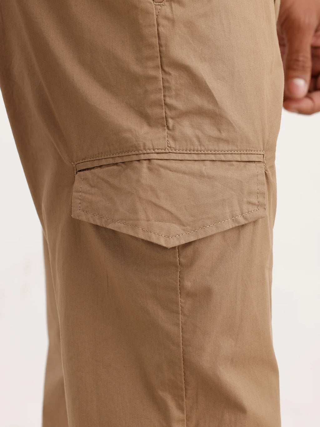 Solid Straight Fit Cargo Trousers | Khaki