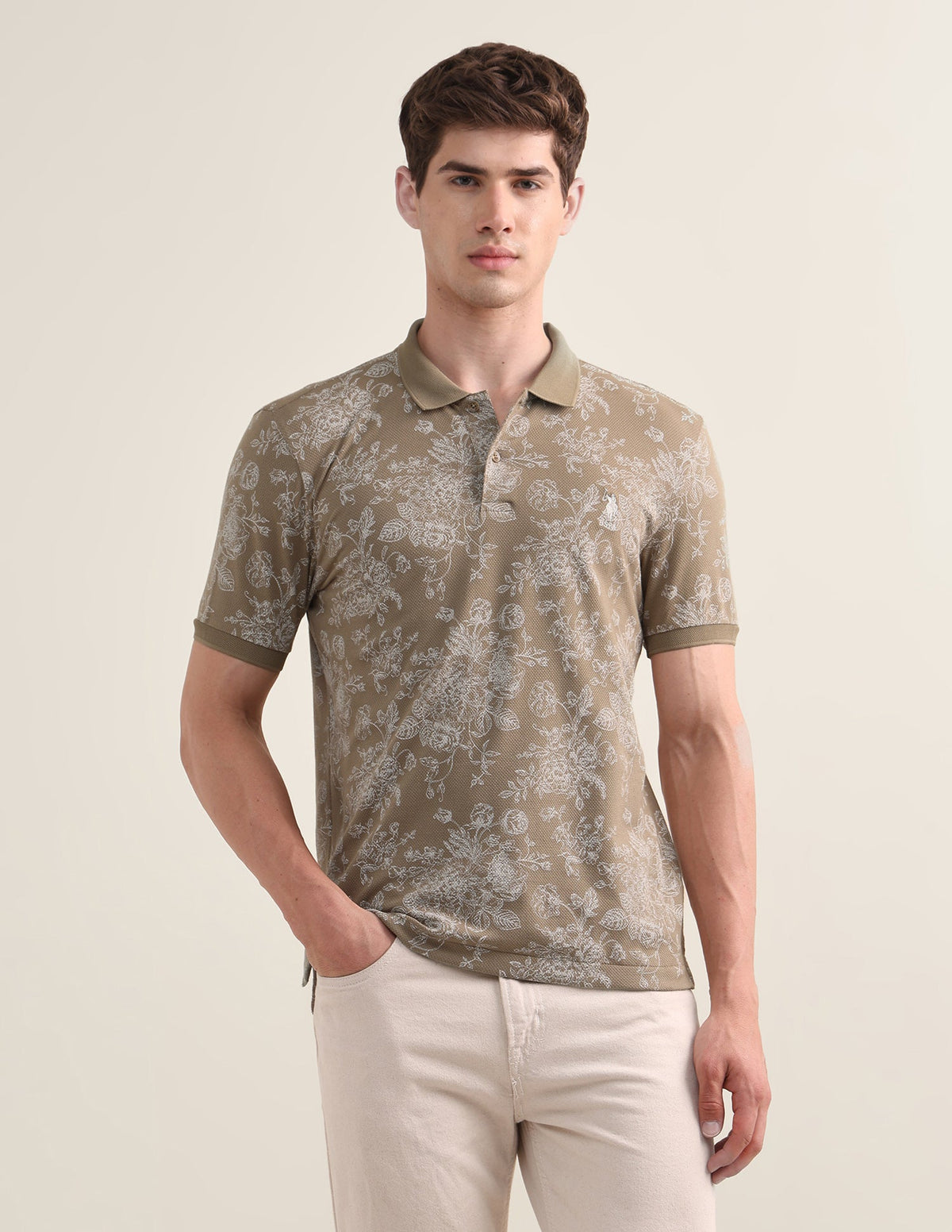Floral Printed Slim Fit Polo Shirt USP0