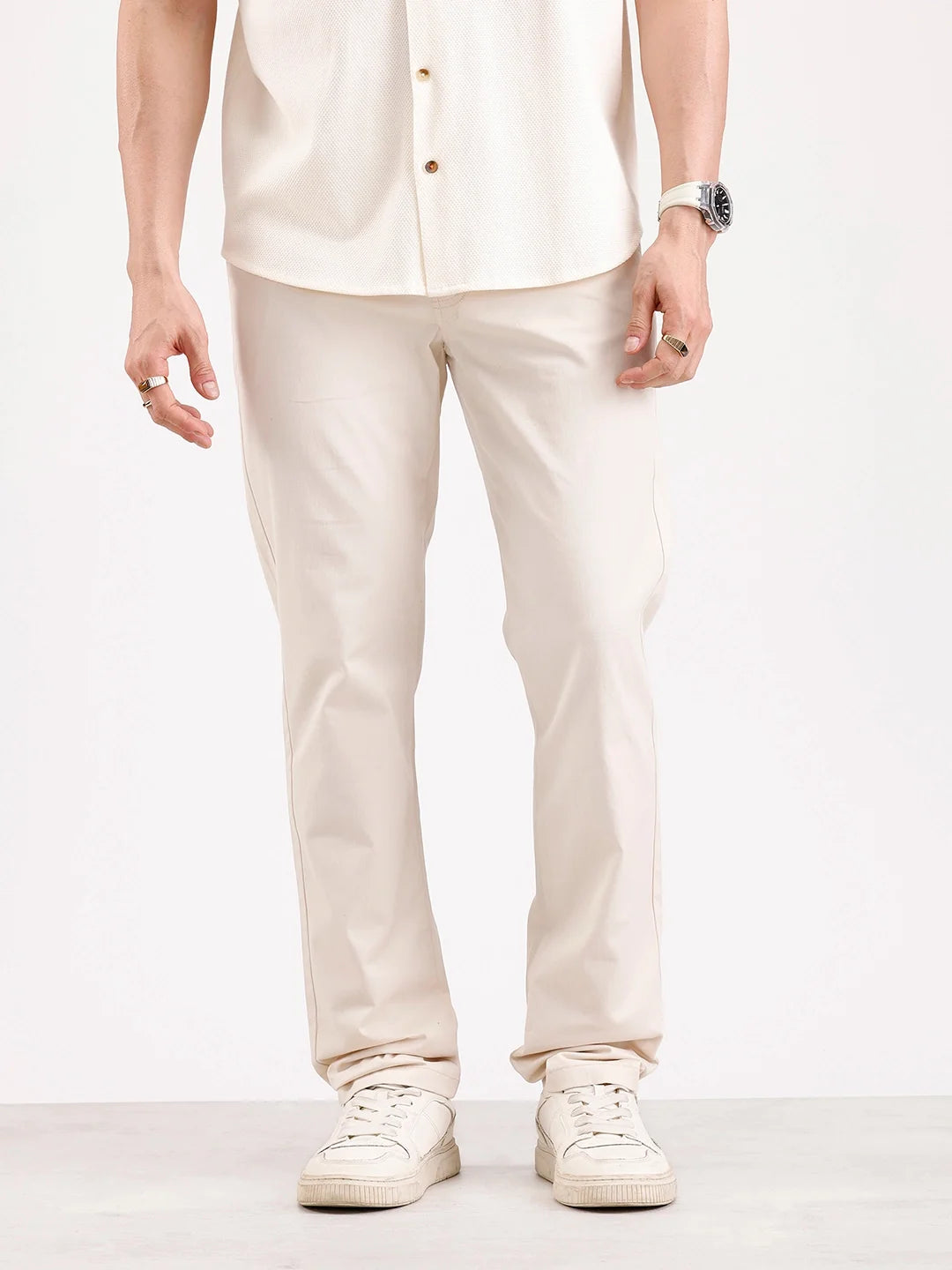 Solid Slim Fit Trouser | Cream