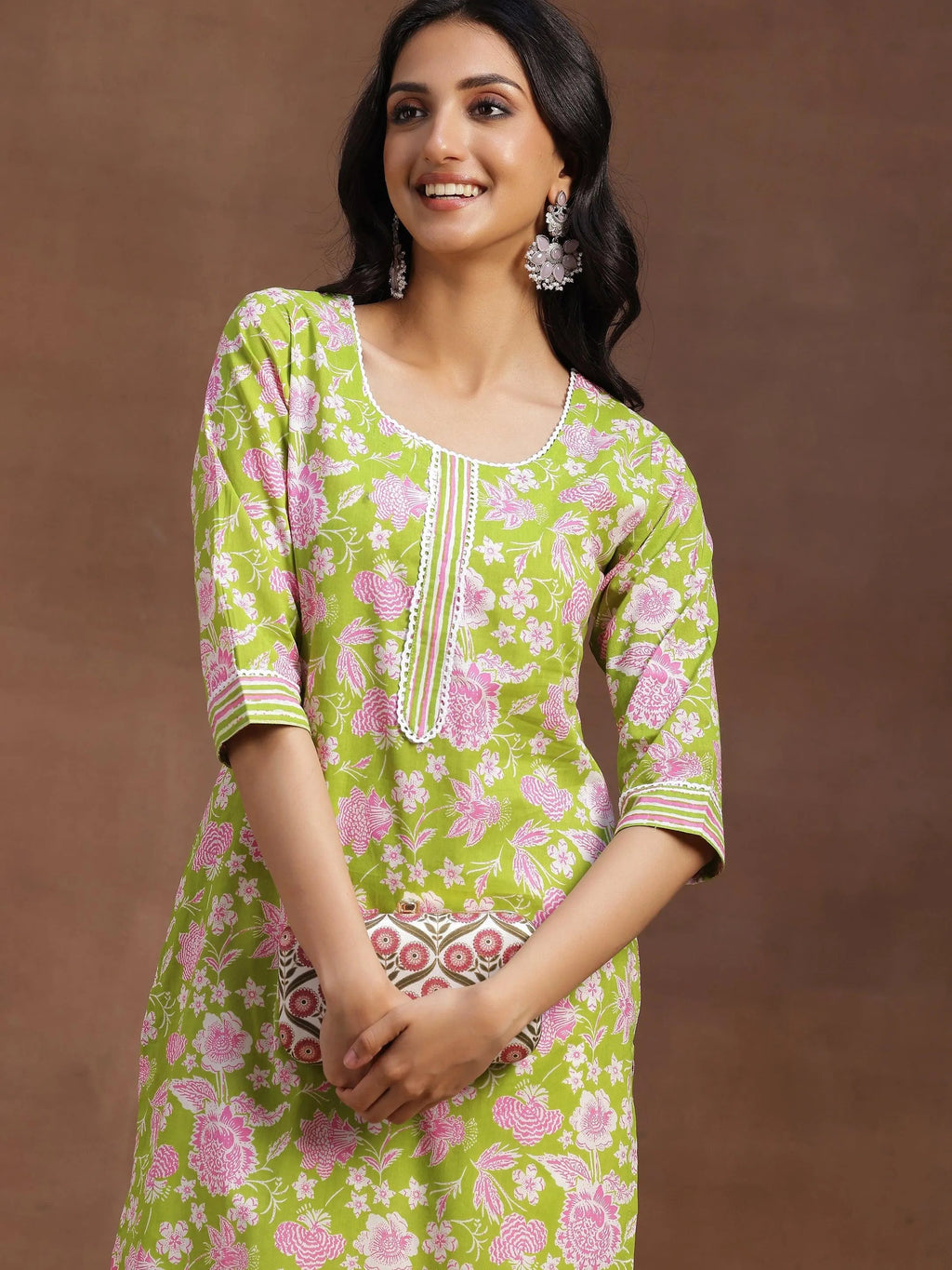 Libas Green Printed Cotton Straight Kurta