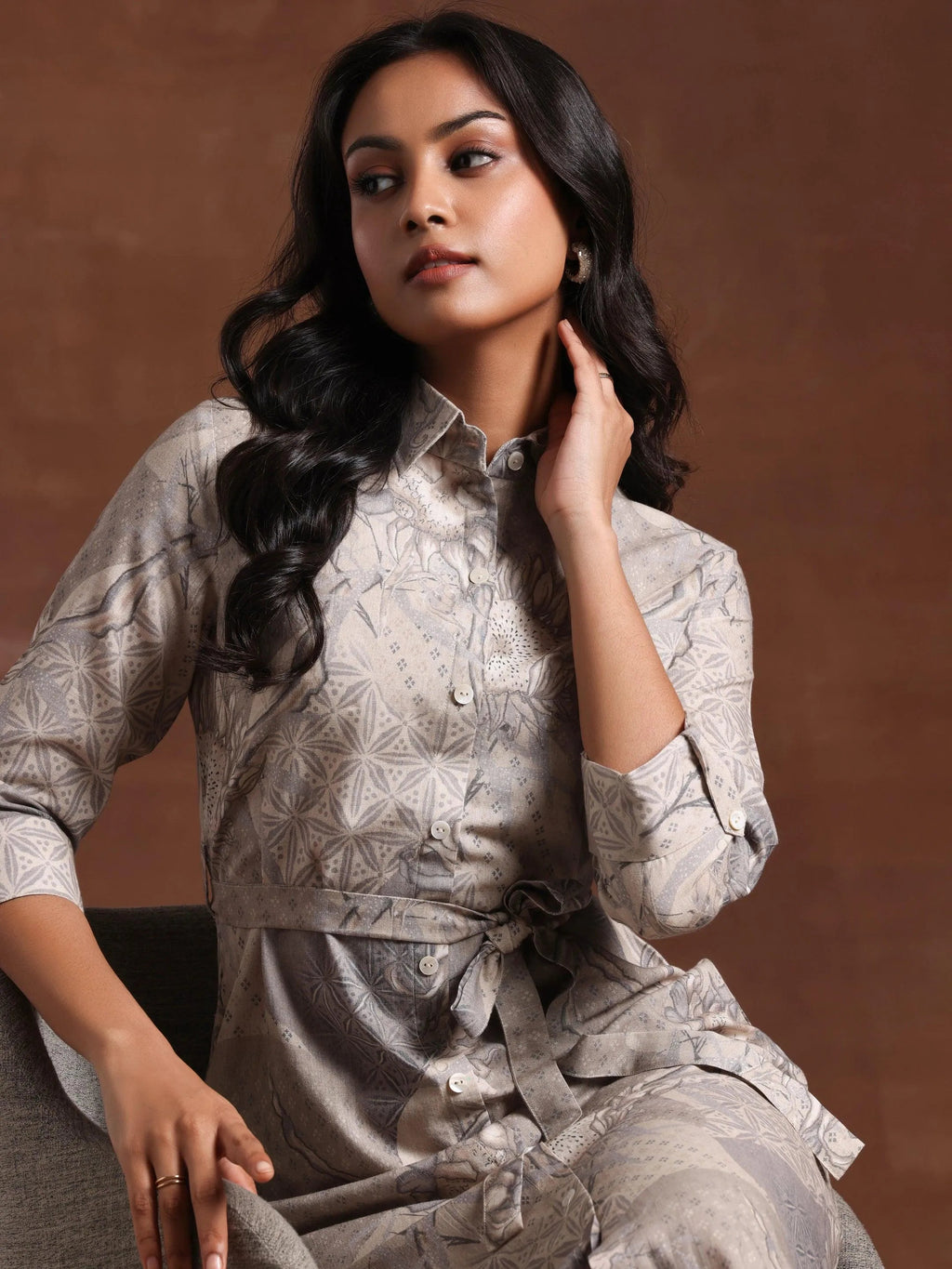 Gerua Off White Printed Cotton Blend Shirt Dress