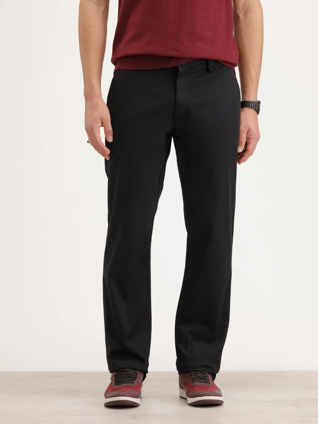 Solid Straight Fit Trouser | Black