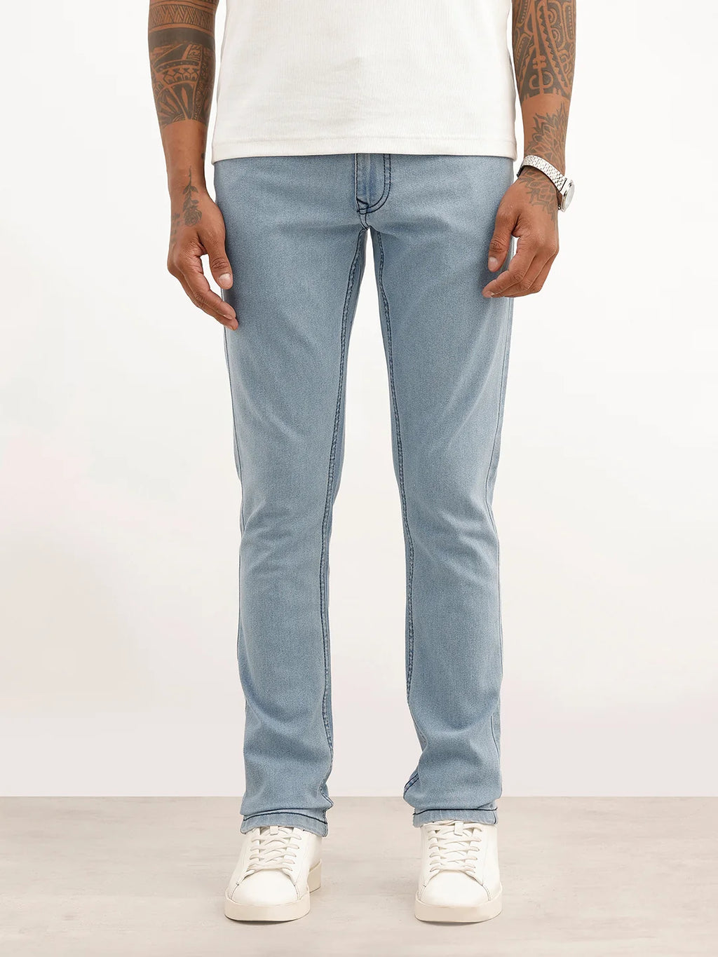 Washed Solid Slim Fit Jeans | Light Blue
