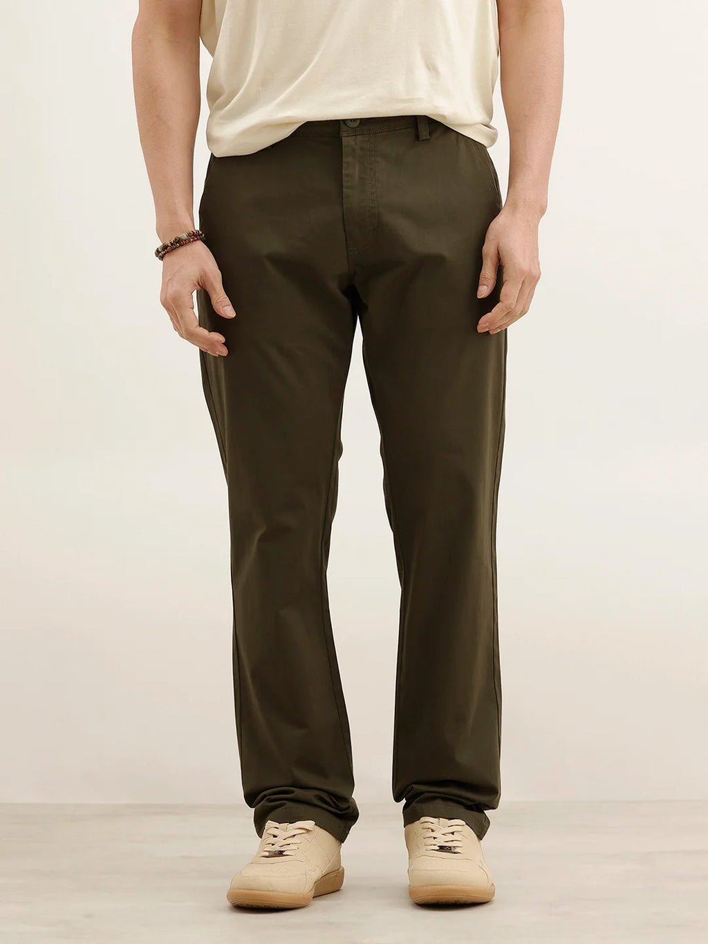 Straight Fit Solid Trouser | Olive