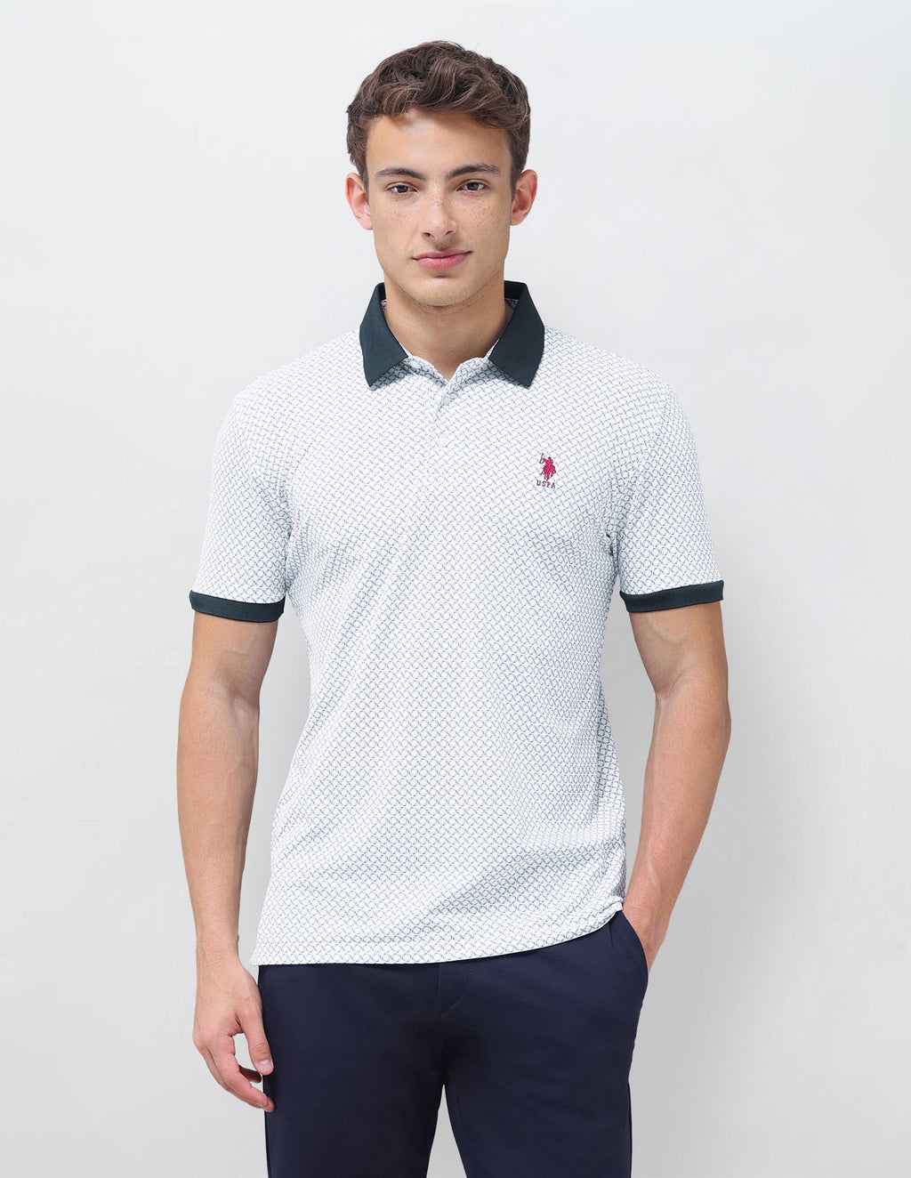 Geometric Printed Slim Fit Polo Shirt USP0