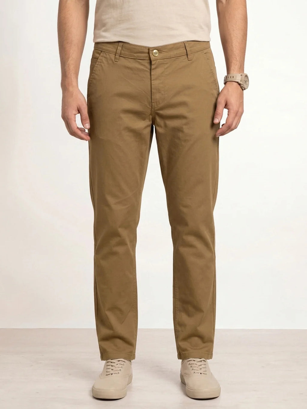 Solid Regular Fit Trouser | Beige