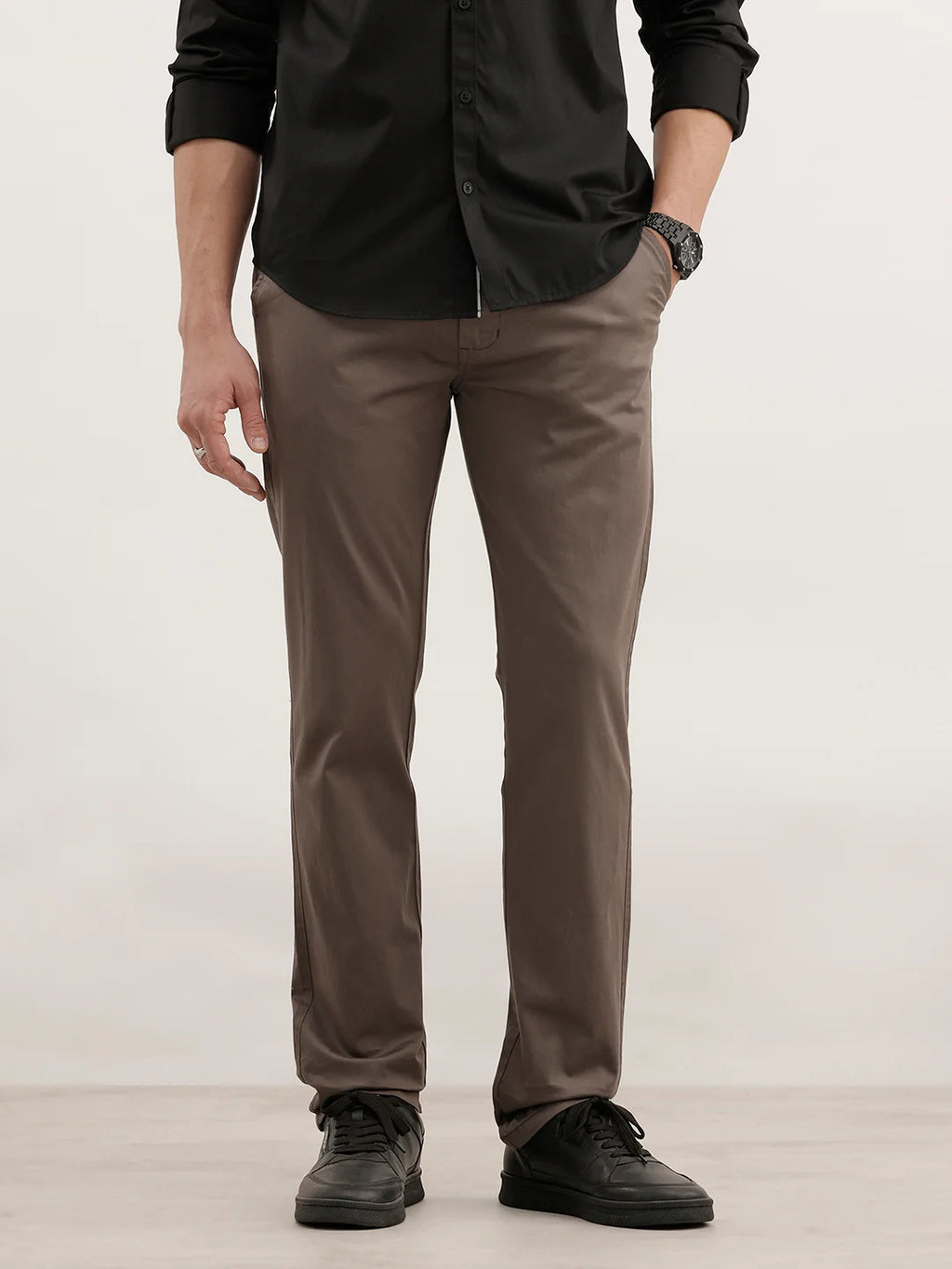 Slim Fit Solid Trouser | Charcoal