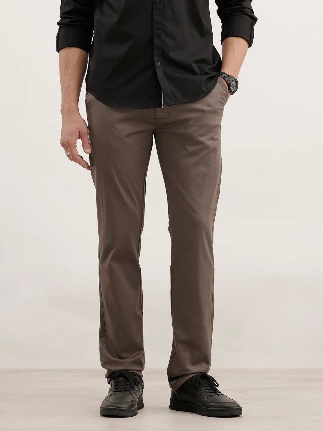 Slim Fit Solid Trouser | Charcoal