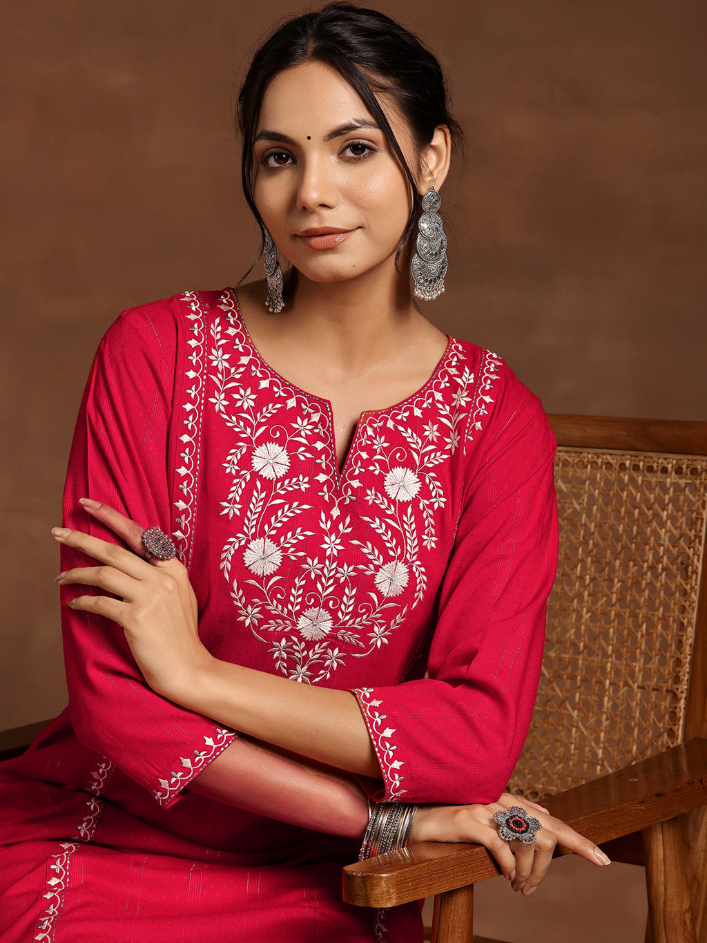 Libas Red Yoke Design Rayon A-Line Kurta