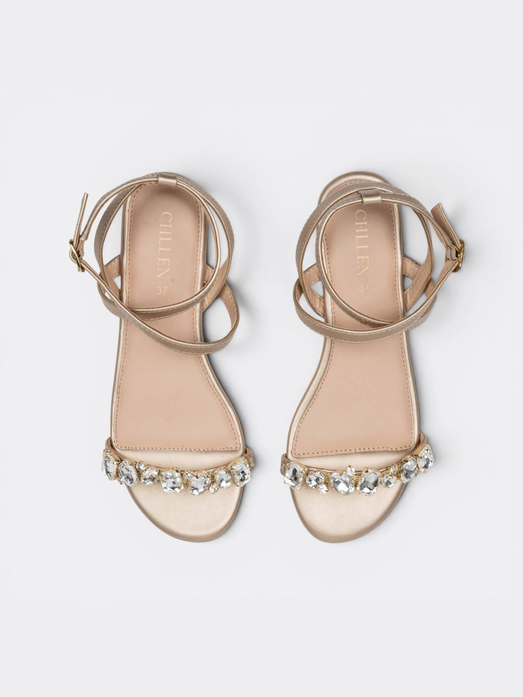 Metallic Embellished Ankle Strap Flats | F61 - view 1