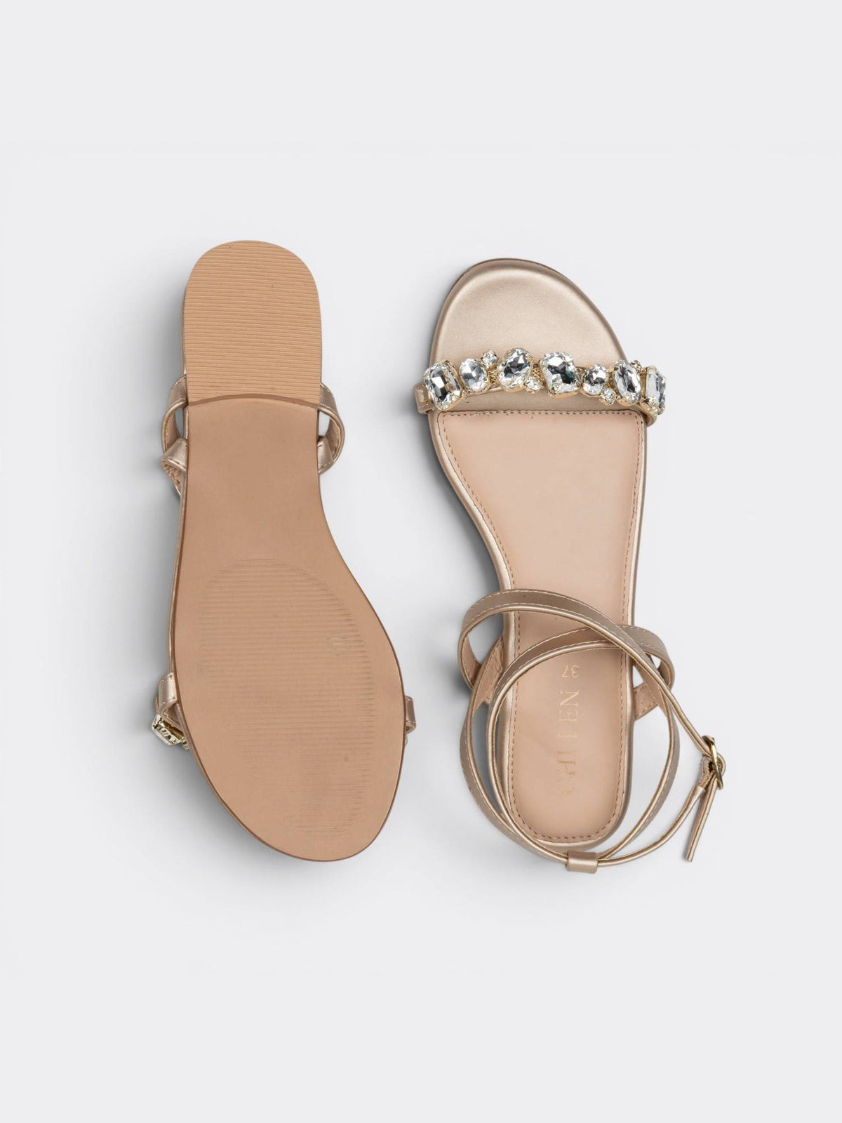 Metallic Embellished Ankle Strap Flats | F61 - view 2