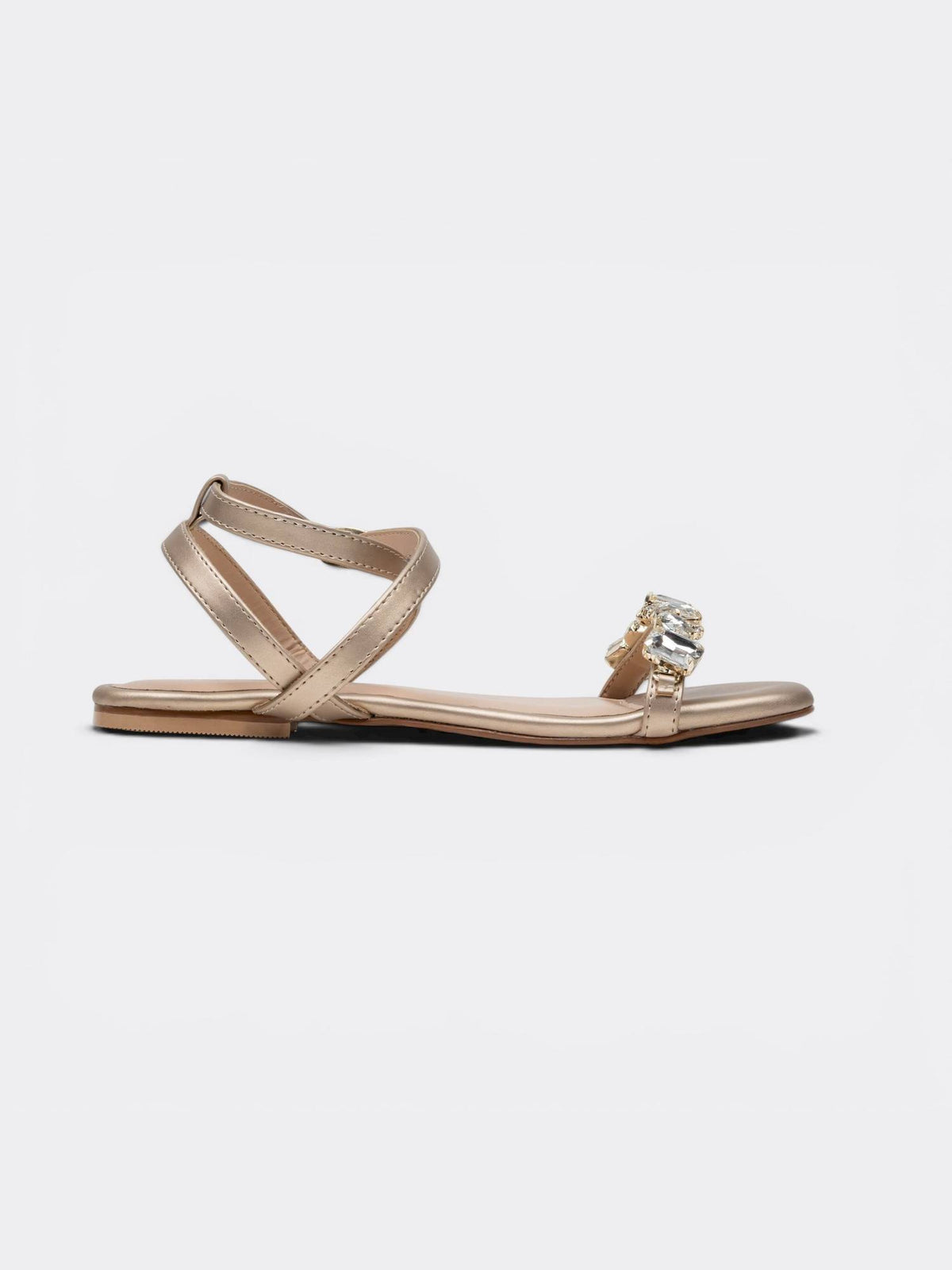 Metallic Embellished Ankle Strap Flats | F61 - view 3