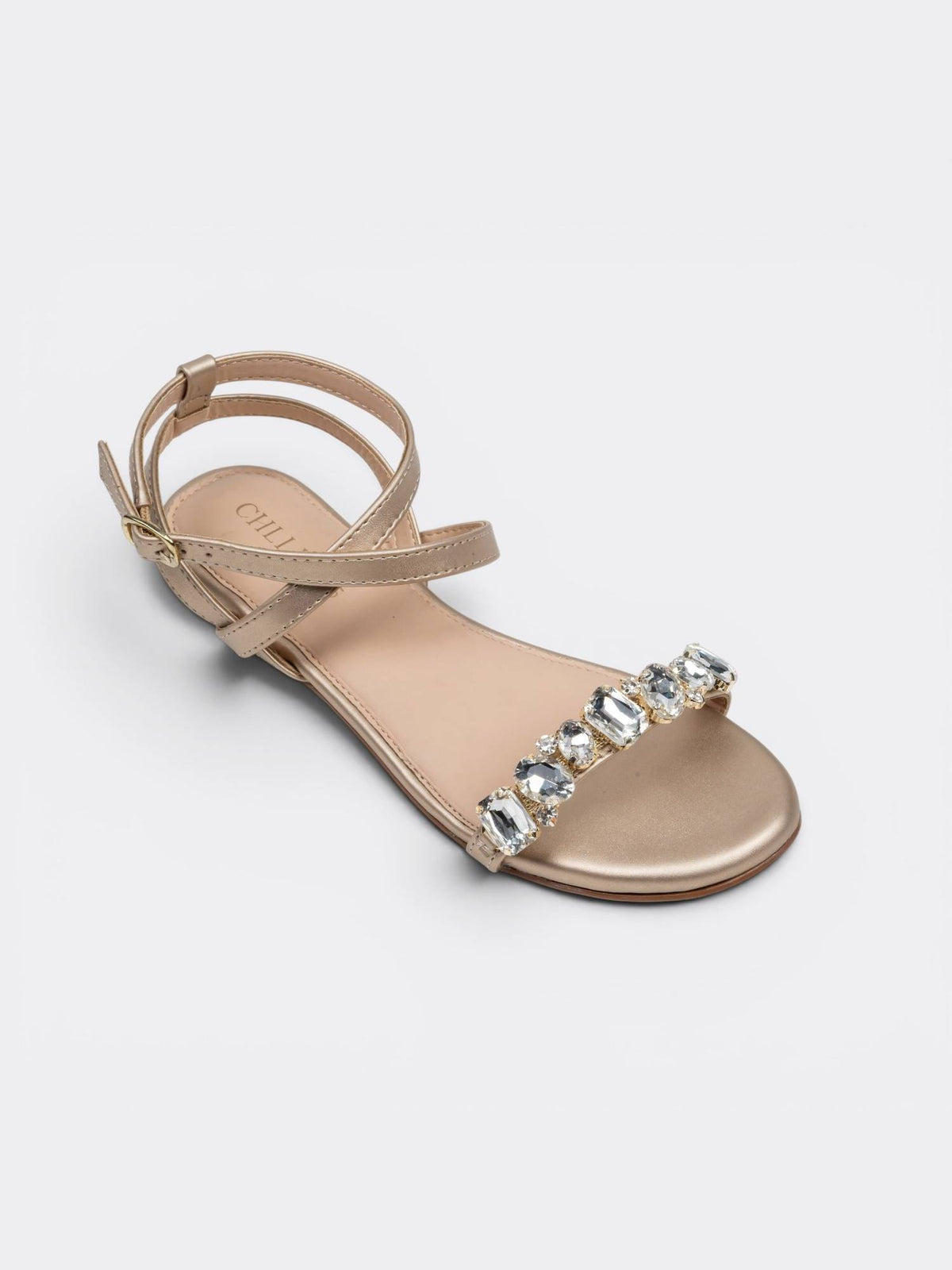 Metallic Embellished Ankle Strap Flats | F61 - view 6
