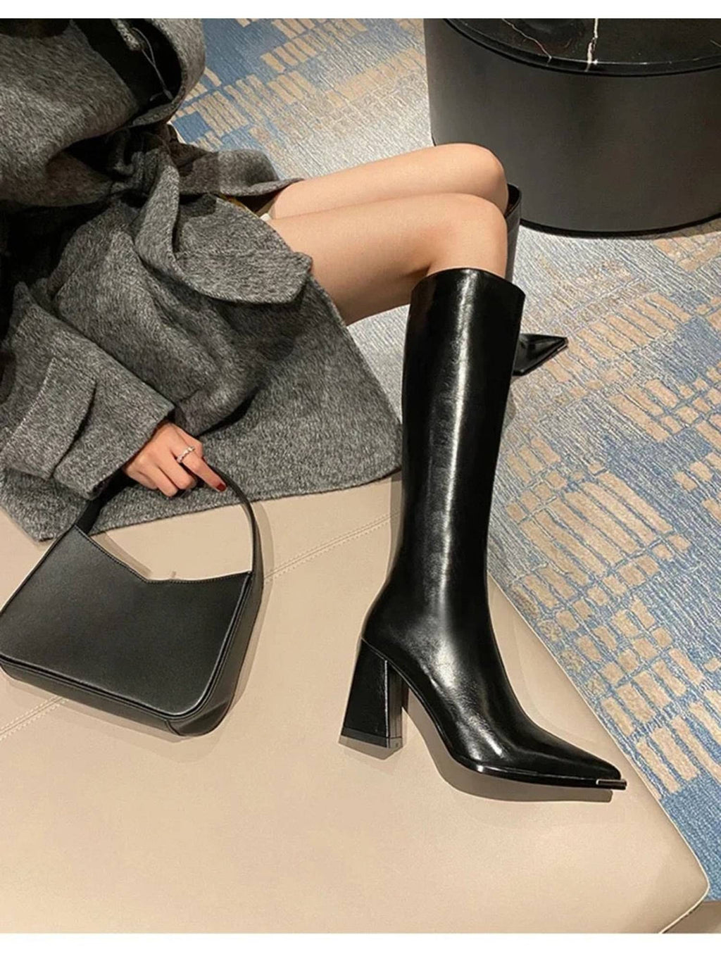 James Knee High Pointed Leather Casual Boots In Black | BT61 - view 4