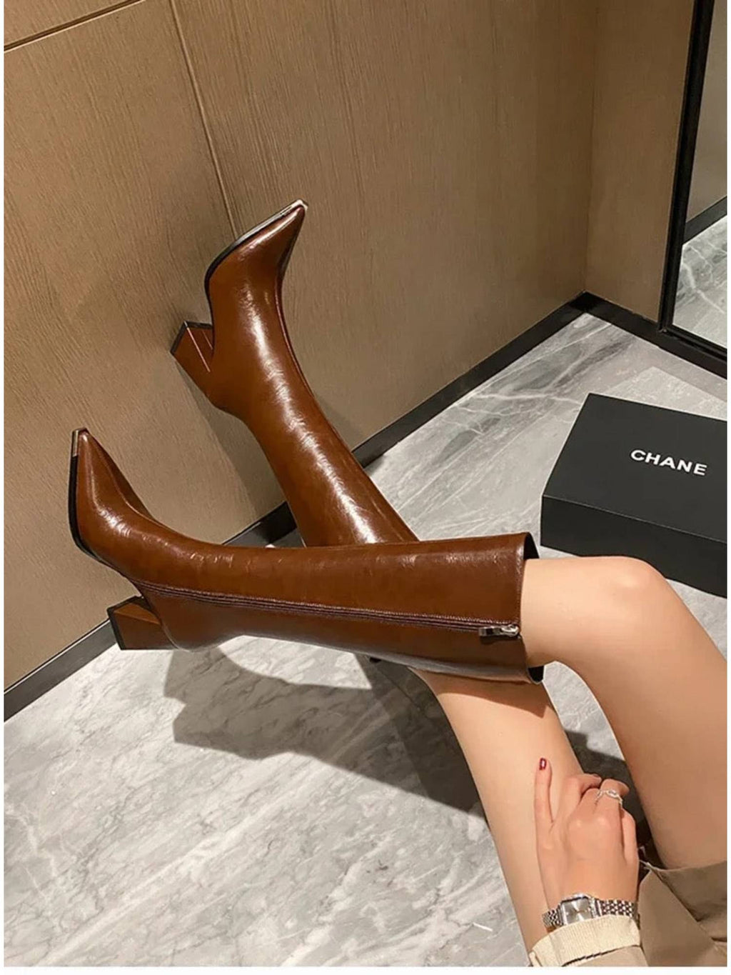 James Knee High Pointed Leather Casual Boots In Black | BT61 - view 7