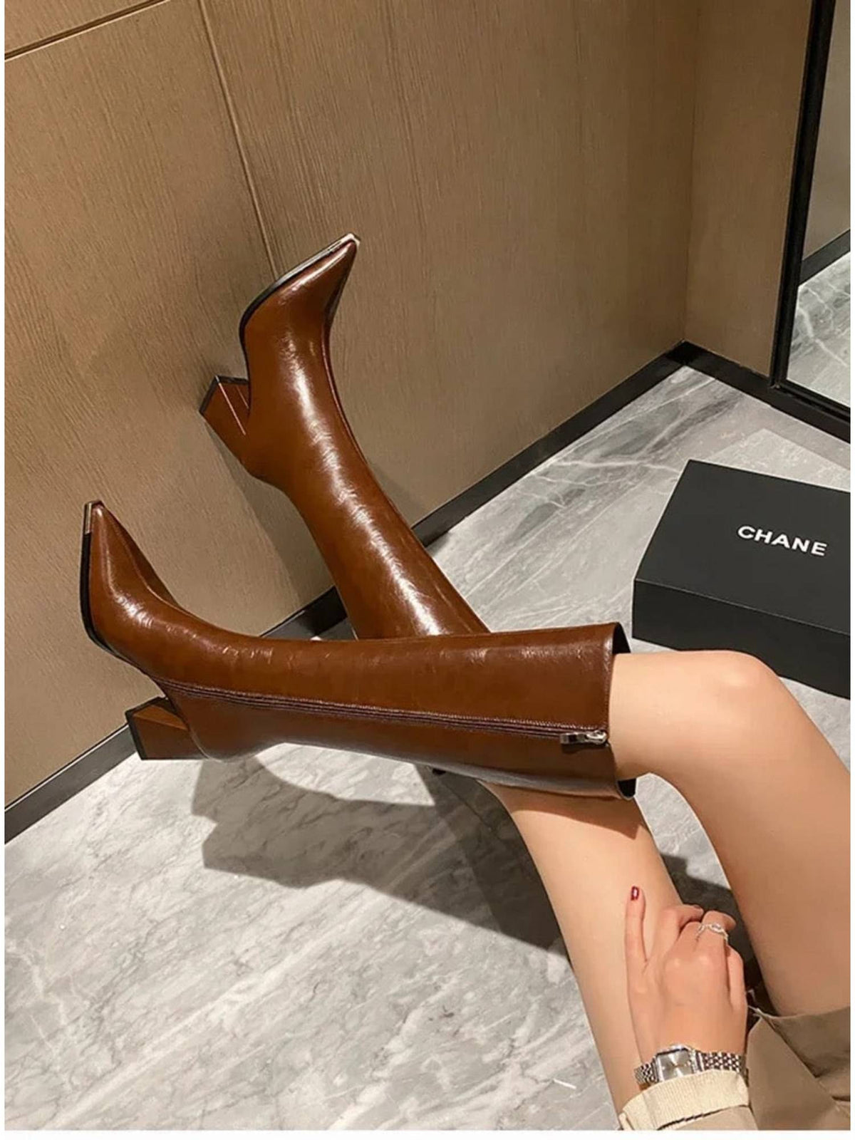 James Knee High Pointed Leather Casual Boots In Black | BT61 - view 7