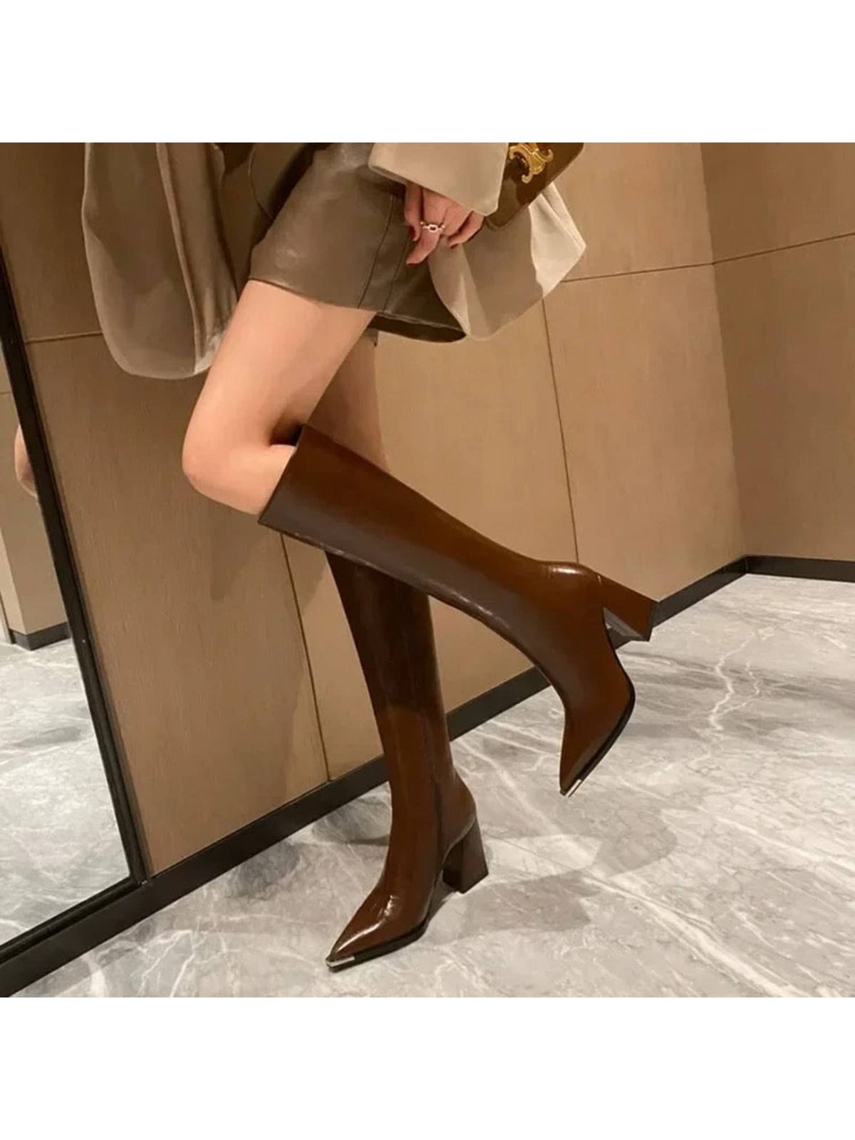 James Knee High Pointed Leather Casual Boots In Black | BT61 - view 8