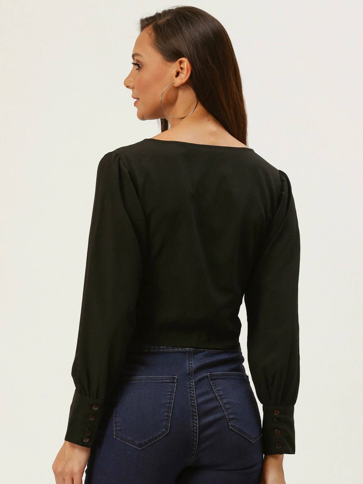 Casual Black Colour Sweetheart Neck Solid Crop Top | CT61 - view 3