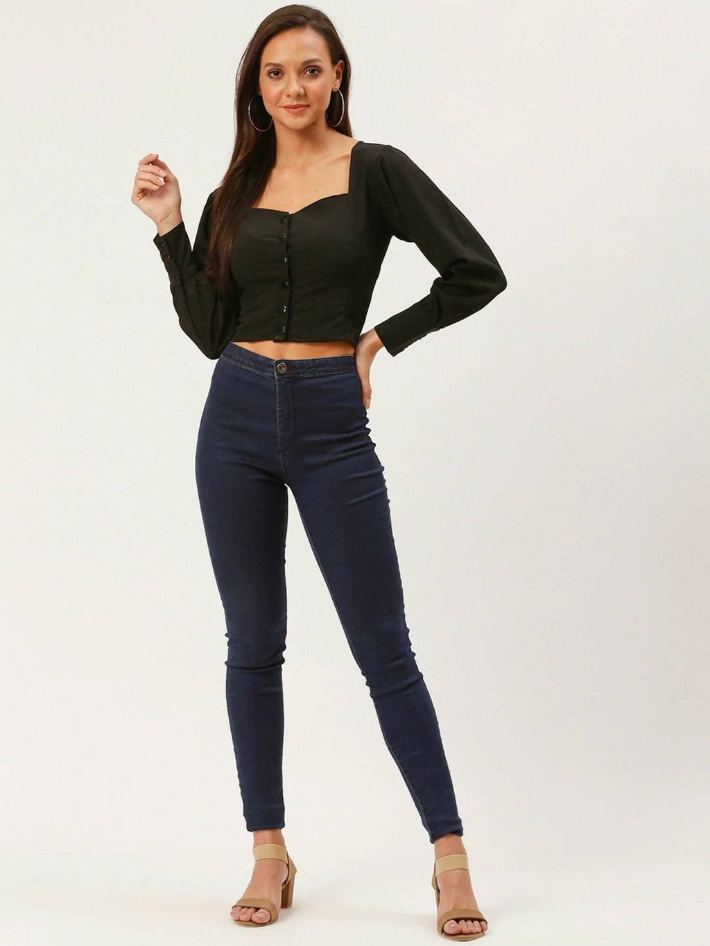 Casual Black Colour Sweetheart Neck Solid Crop Top | CT61 - view 5