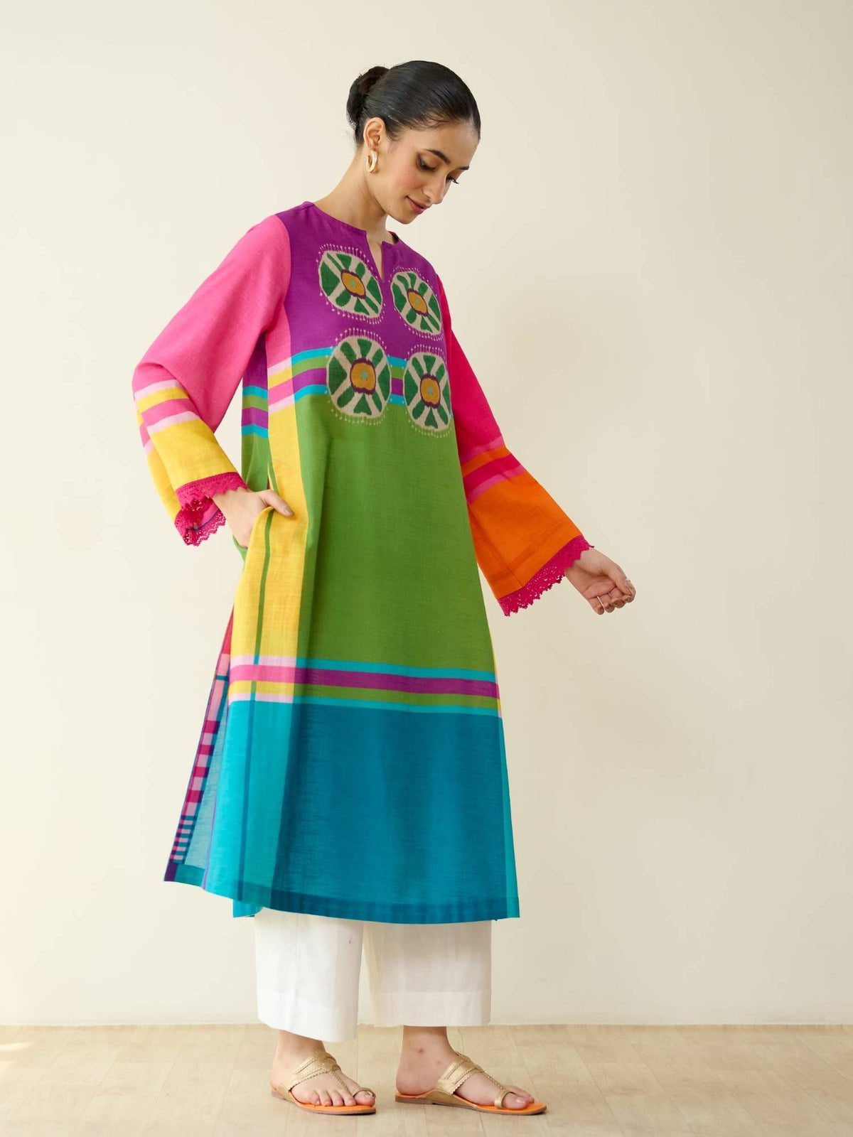Multi-Color Colorblock Regular Kurta | KDG - view 9