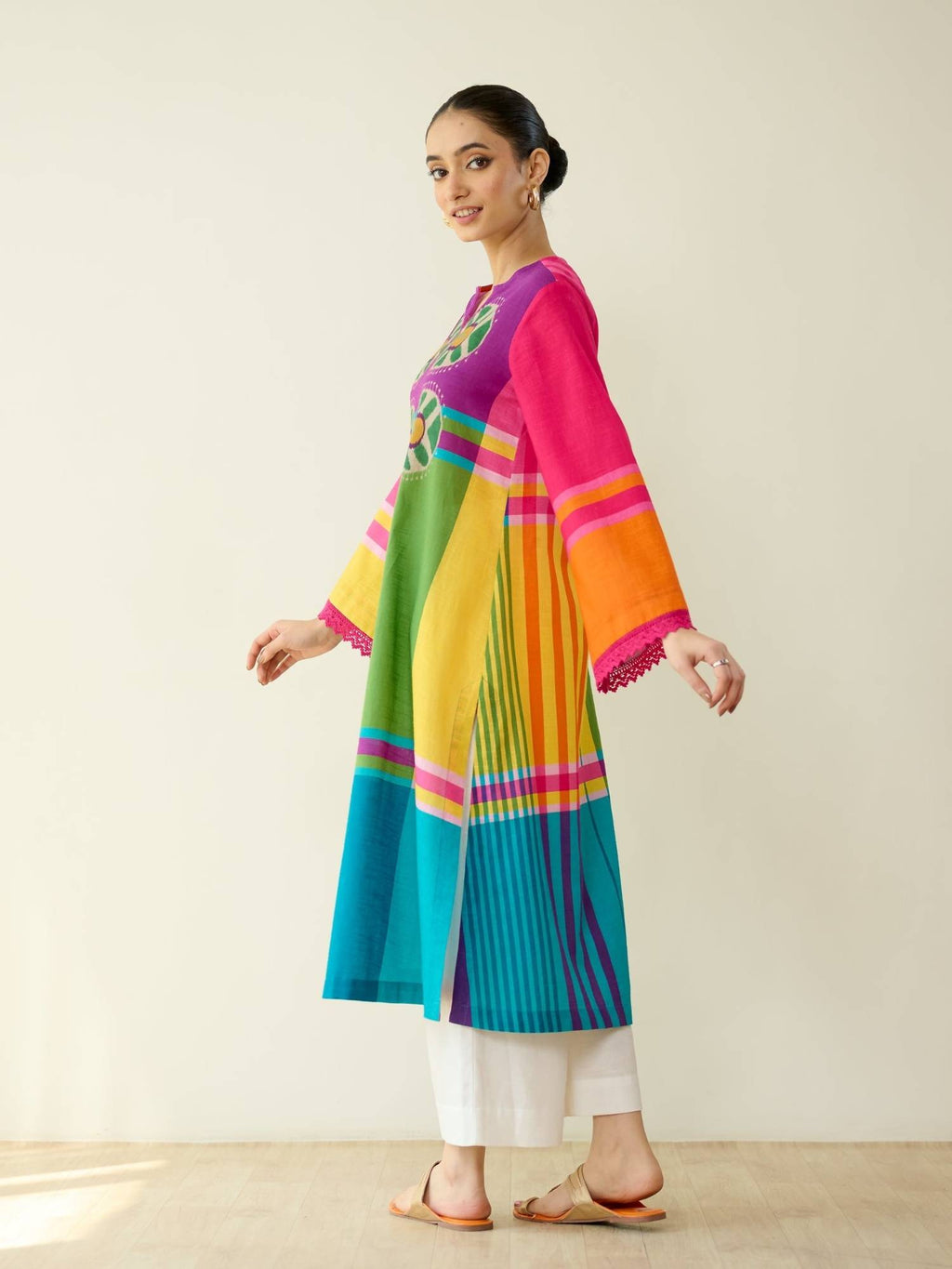 Multi-Color Colorblock Regular Kurta | U3S - view 10