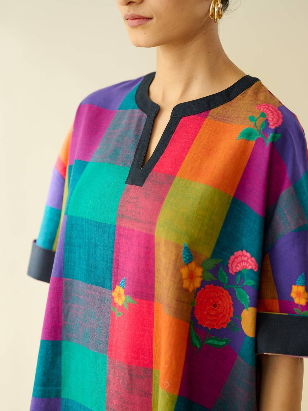 Multi-Color Floral Regular Kurta | KDG - view 3