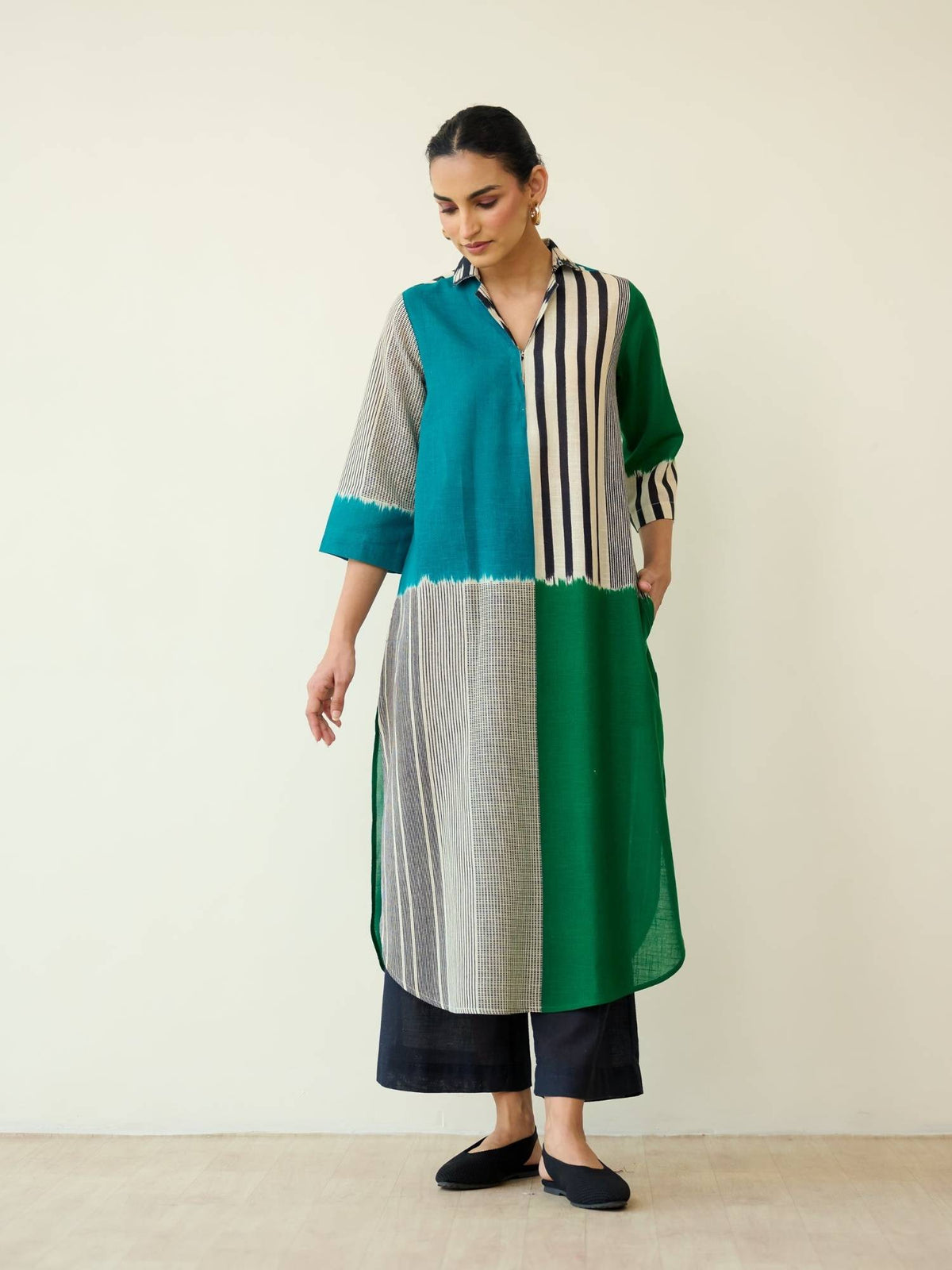 Multi-Color Colorblock Regular Kurta | KDG - view 1