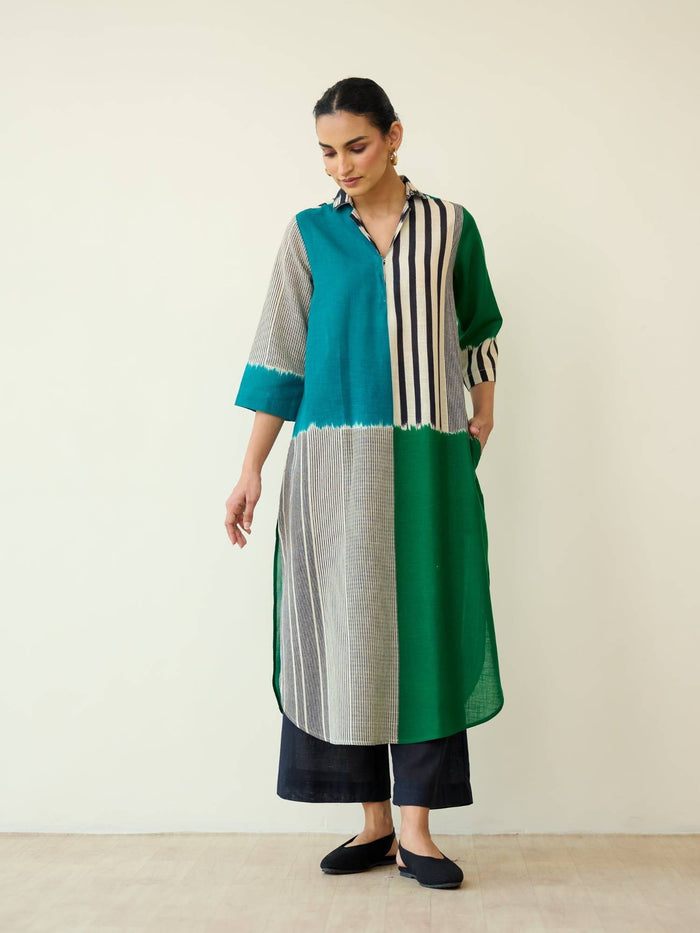 Multi-Color Colorblock Regular Kurta | FY93 - view 1