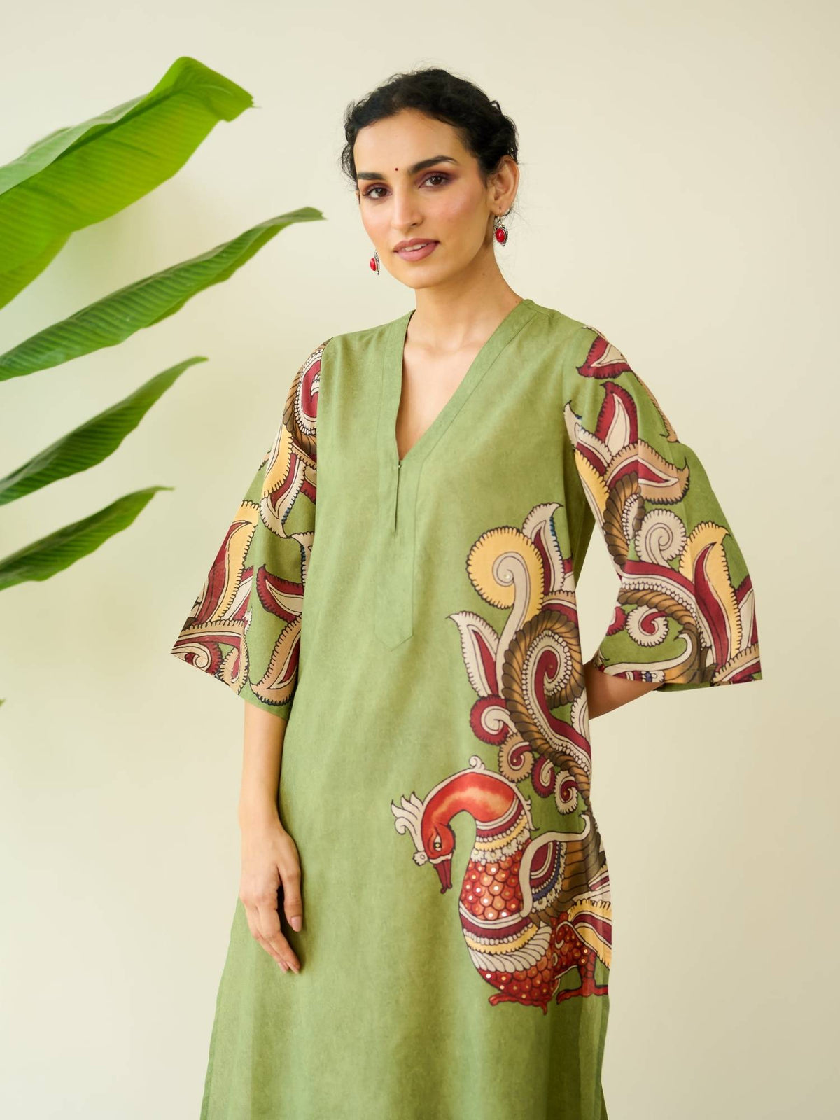 Green Embellished/Sequined Regular Kurta | KDG - view 3