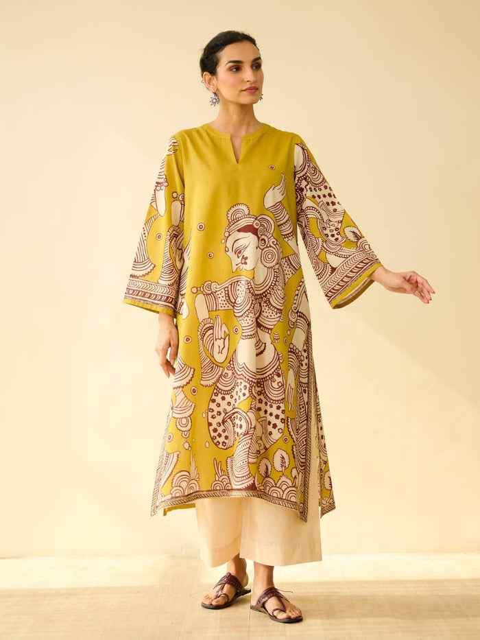 Yellow Embellished/Sequined Regular Kurta | KDG - view 1