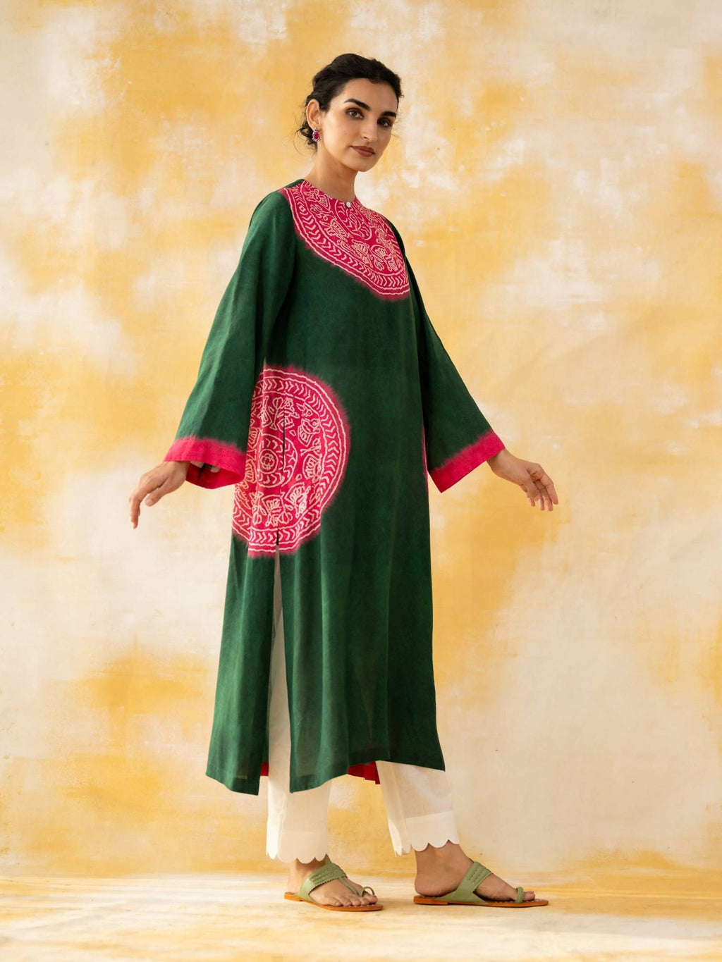 Green Embellished/Sequined Regular Kurta | KDG - view 5
