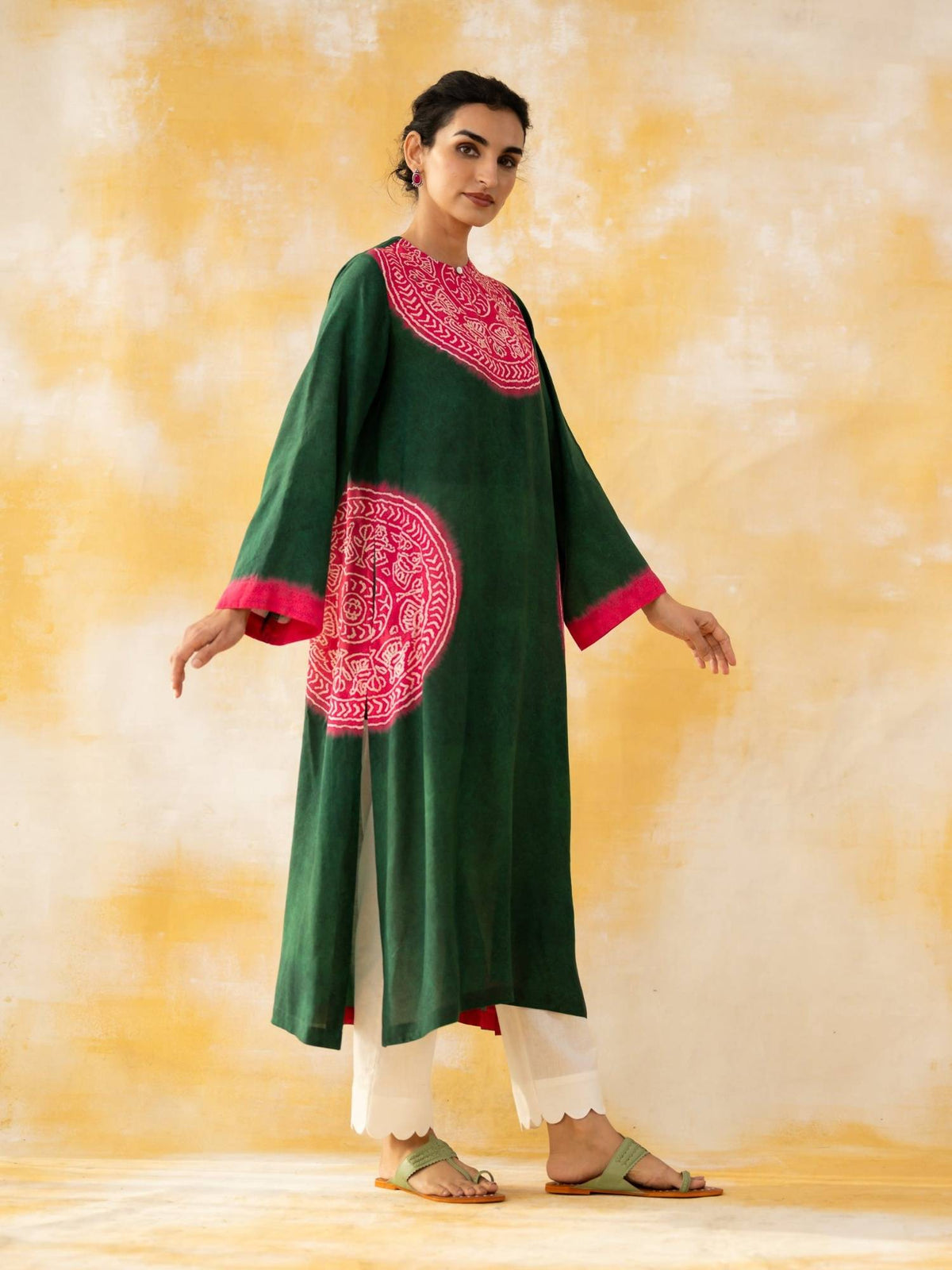 Green Embellished/Sequined Regular Kurta | KDG - view 5