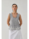 Grey Check Embroidered Peplum Top | pt51 - view 1