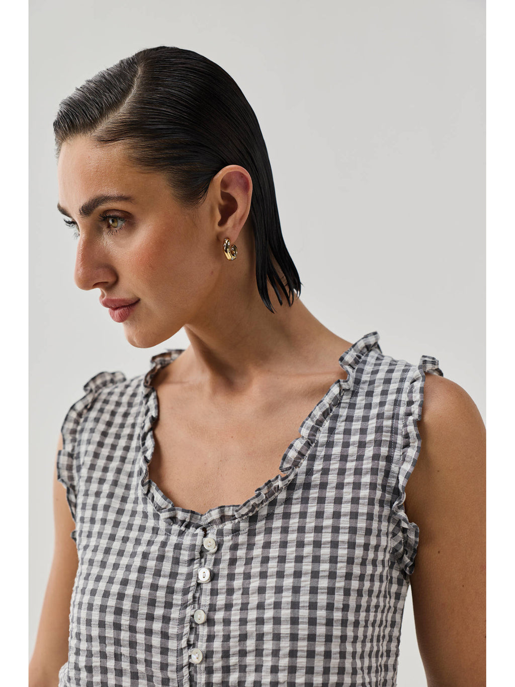Grey Check Embroidered Peplum Top | pt51 - view 5