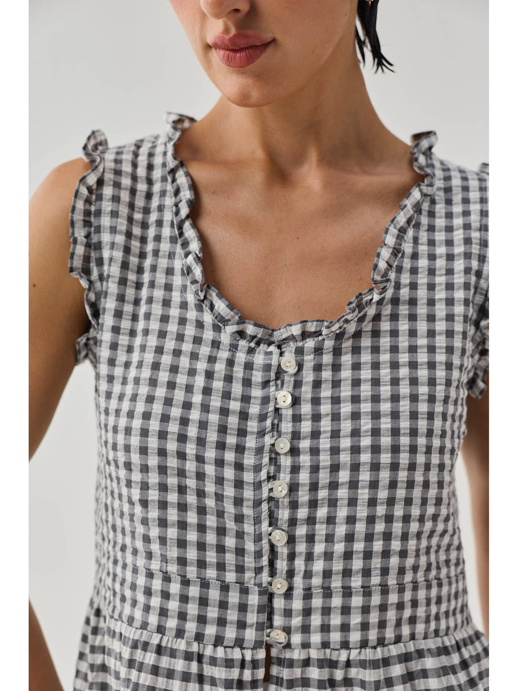 Grey Check Embroidered Peplum Top | pt51 - view 6