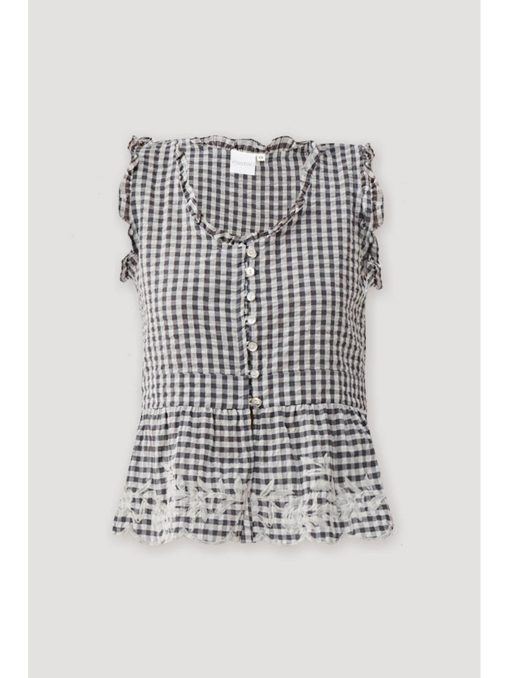 Grey Check Embroidered Peplum Top | pt51 - view 9