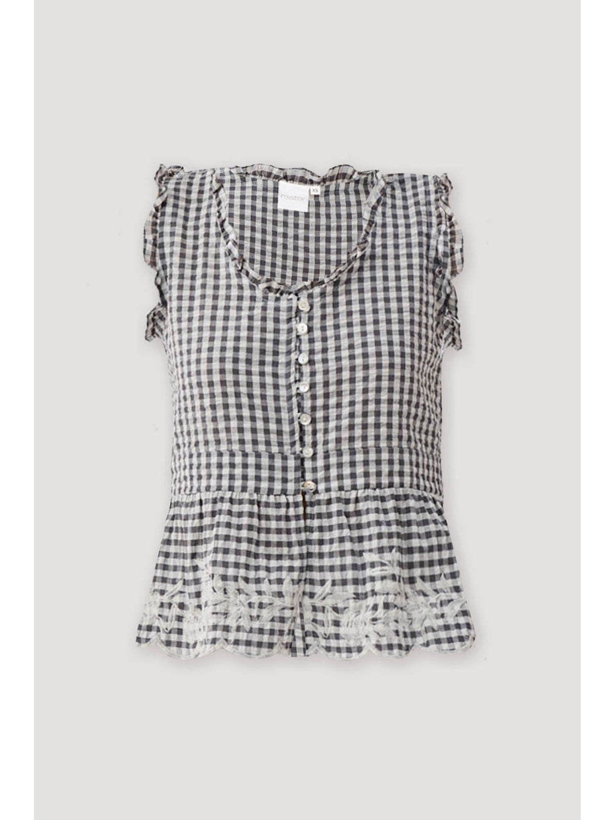 Grey Check Embroidered Peplum Top | pt51 - view 9