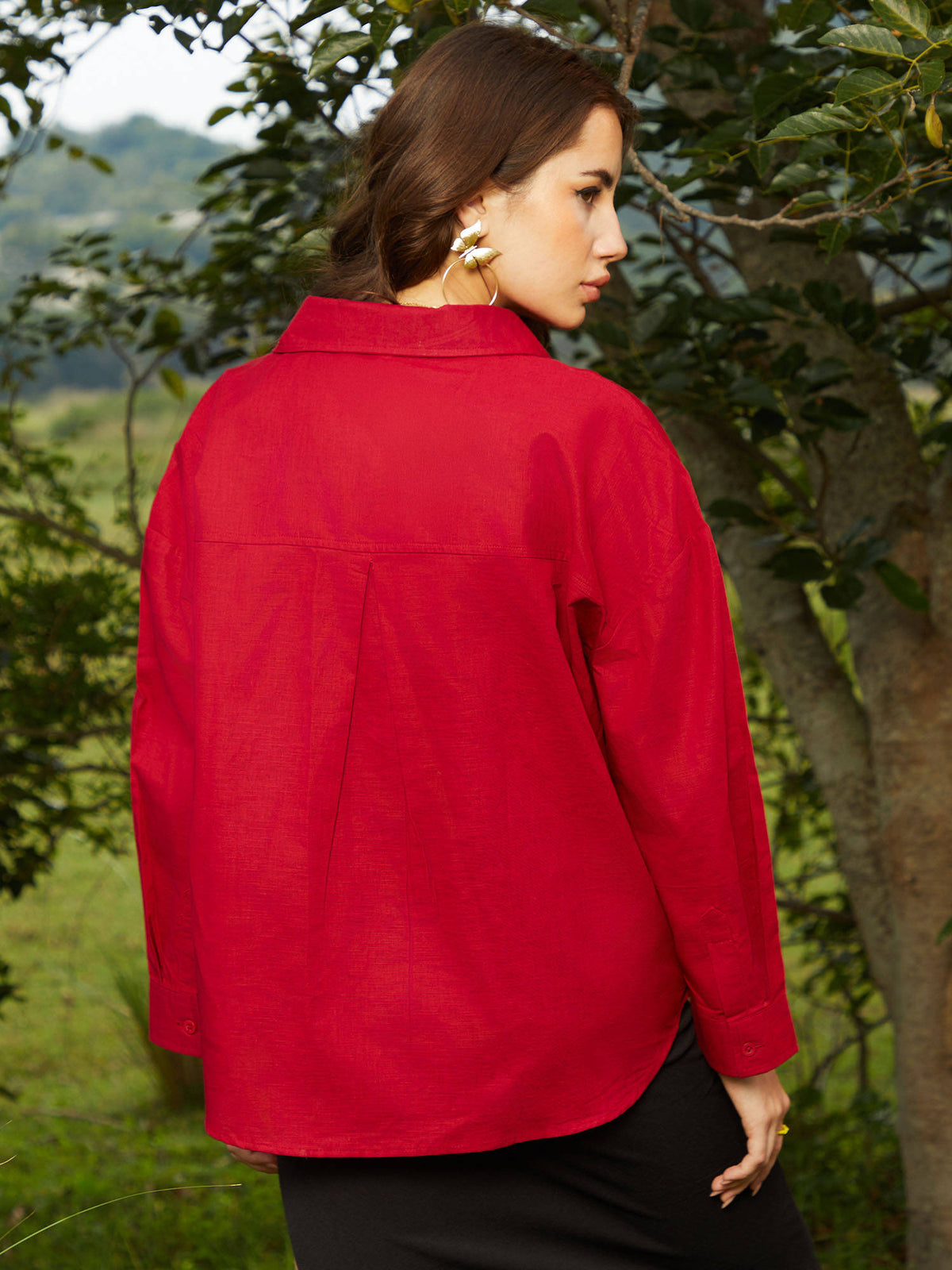 Women Crimson Red Solid Oversized Shirt | S67 - view 4