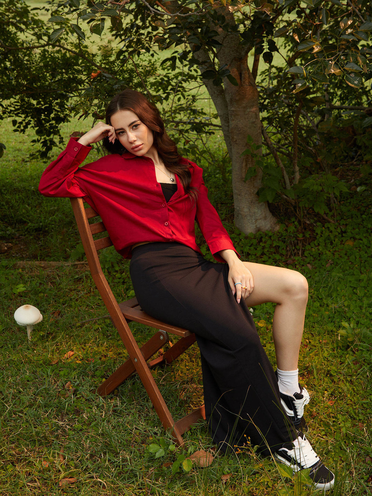 Women Crimson Red Solid Oversized Shirt | S67 - view 5