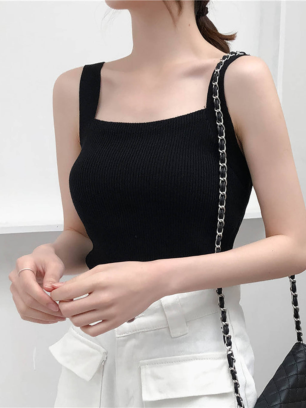 Beige Flat Square Neck Tank Top | TT98 - view 7